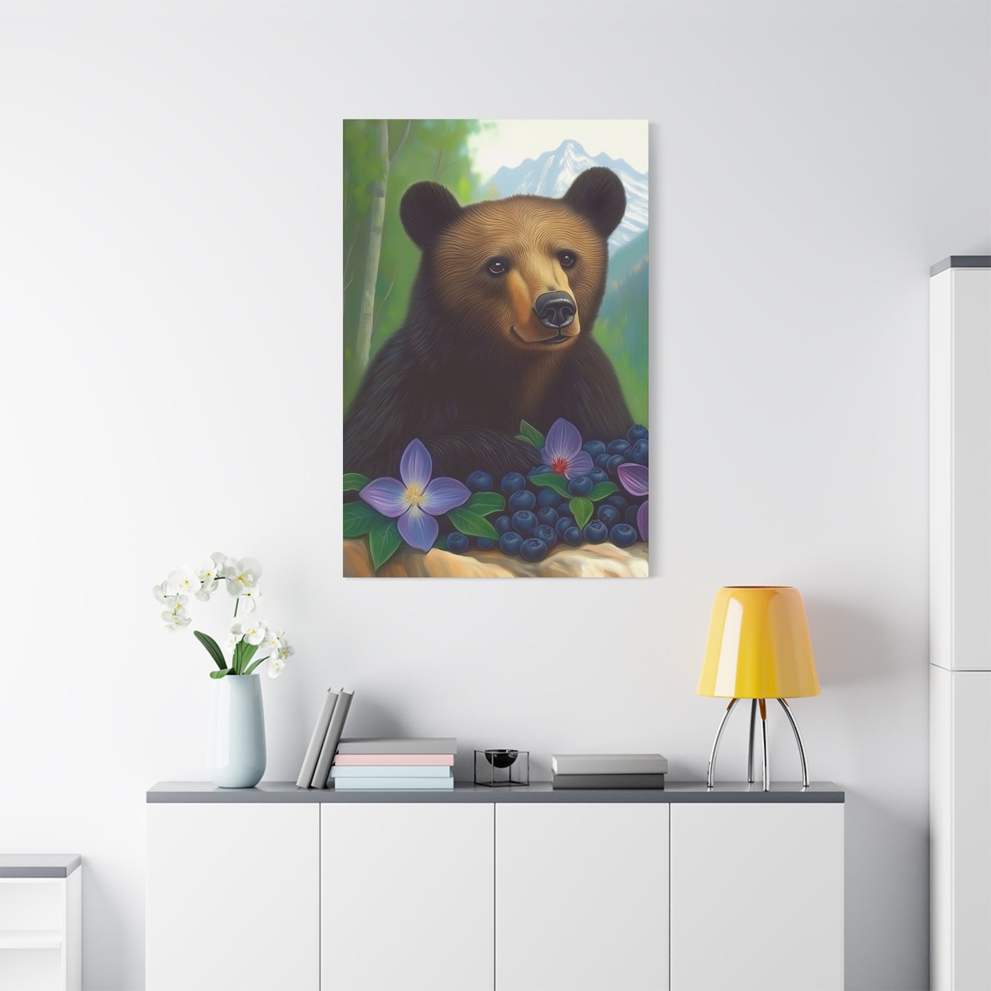Canvas Wall Art - Rocky Mountain Bear with Purple Flowers