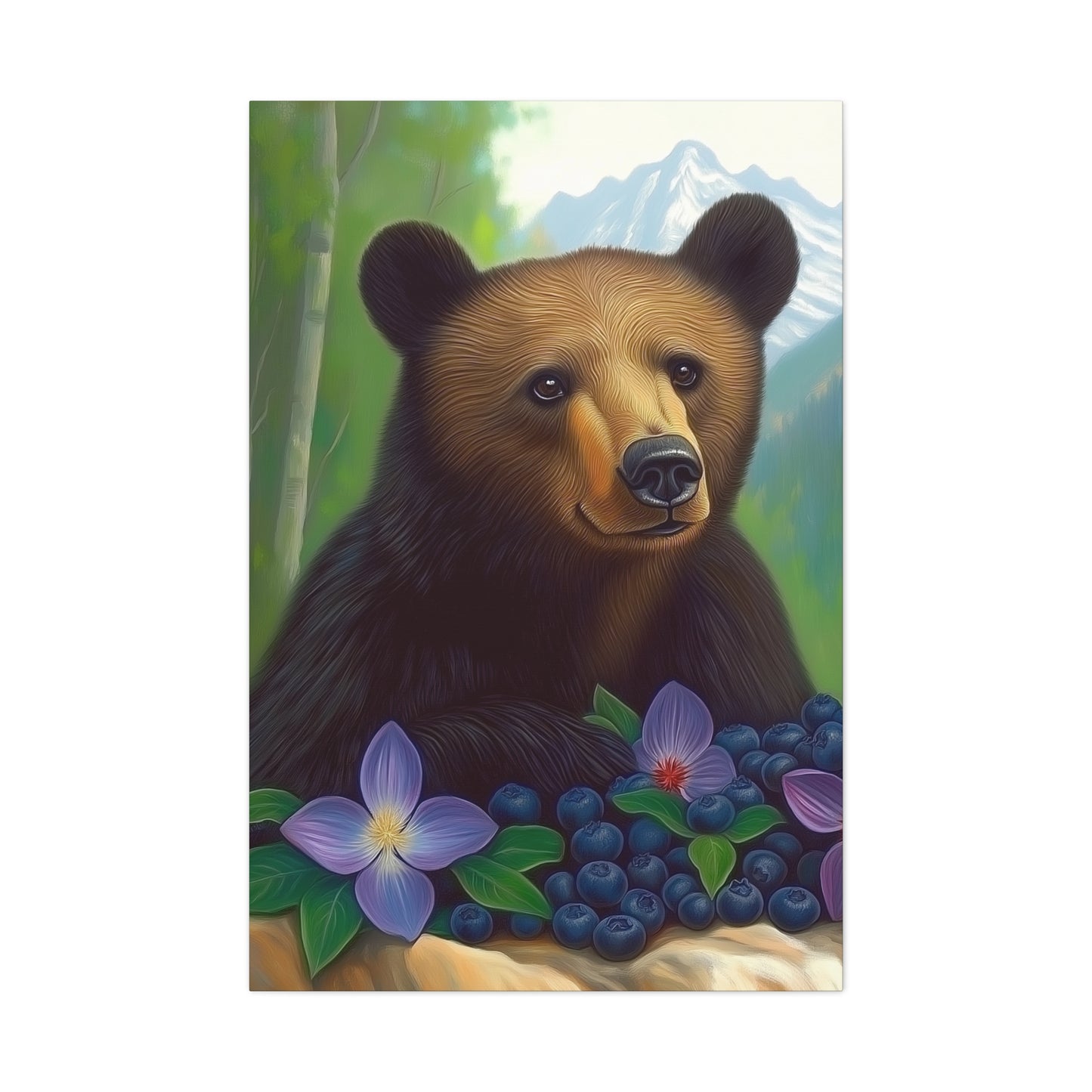 Canvas Wall Art - Rocky Mountain Bear with Purple Flowers