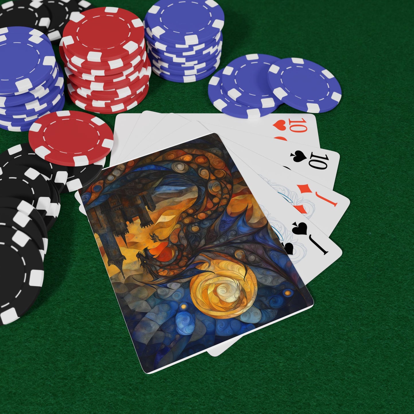 Artistic Poker Playing Cards Set - Dragon & Ace of Spades Design
