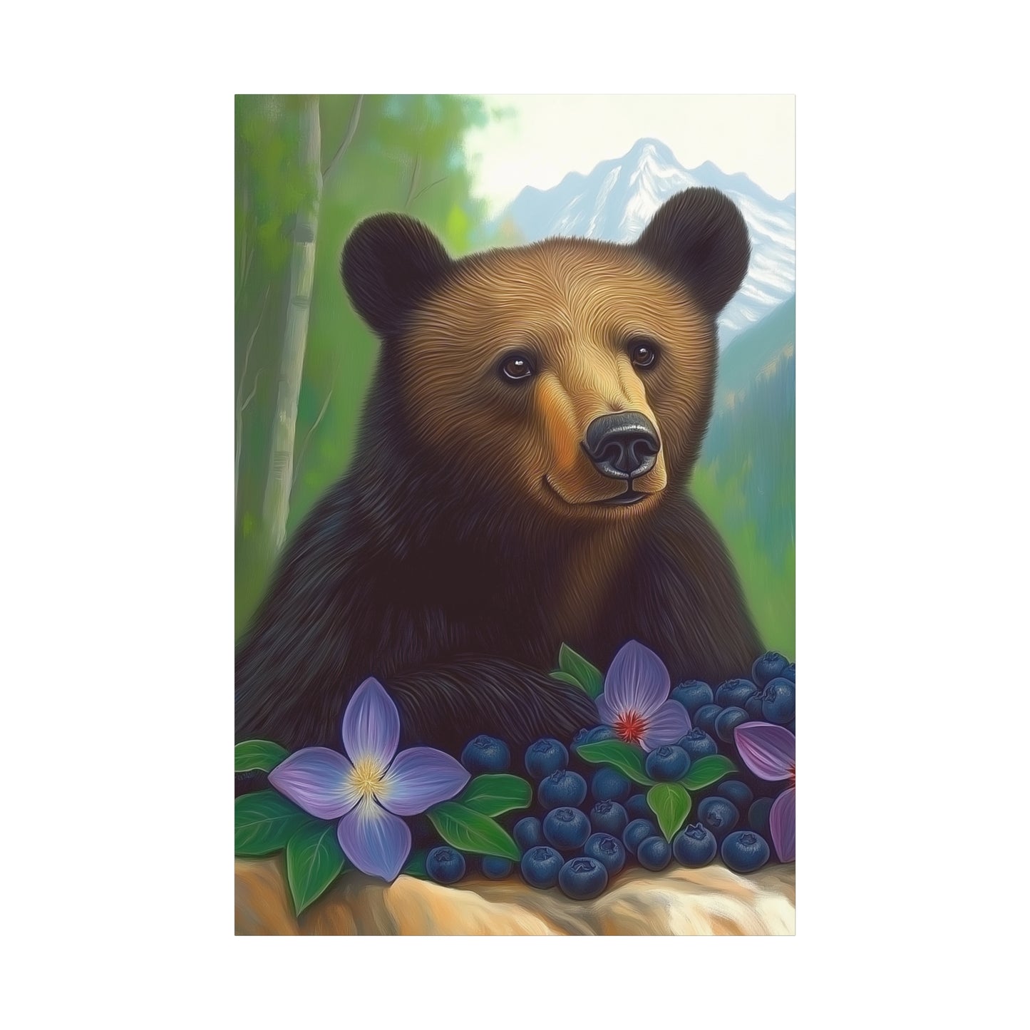 Canvas Wall Art - Rocky Mountain Bear with Purple Flowers