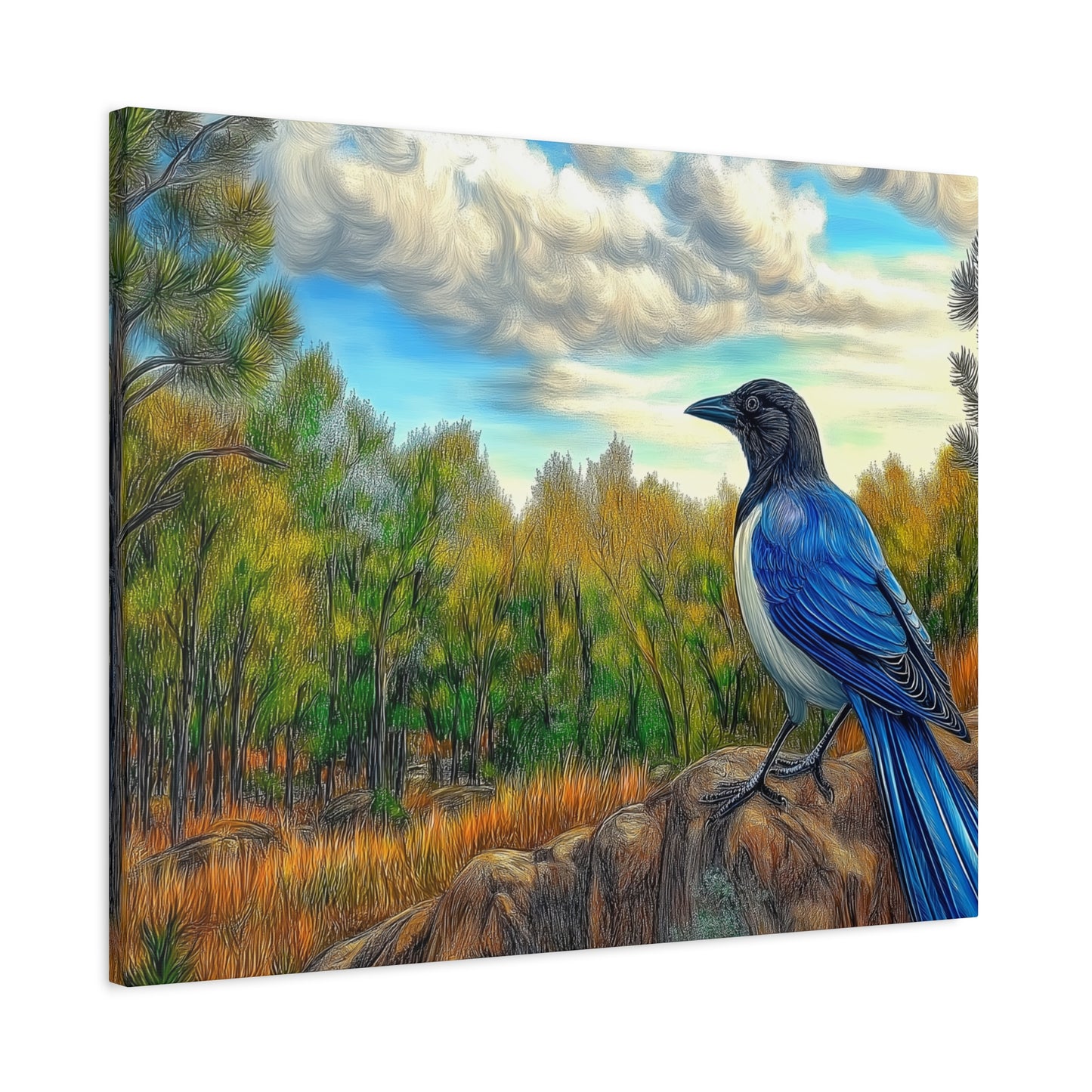 Canvas Print Blue Jay in Forest