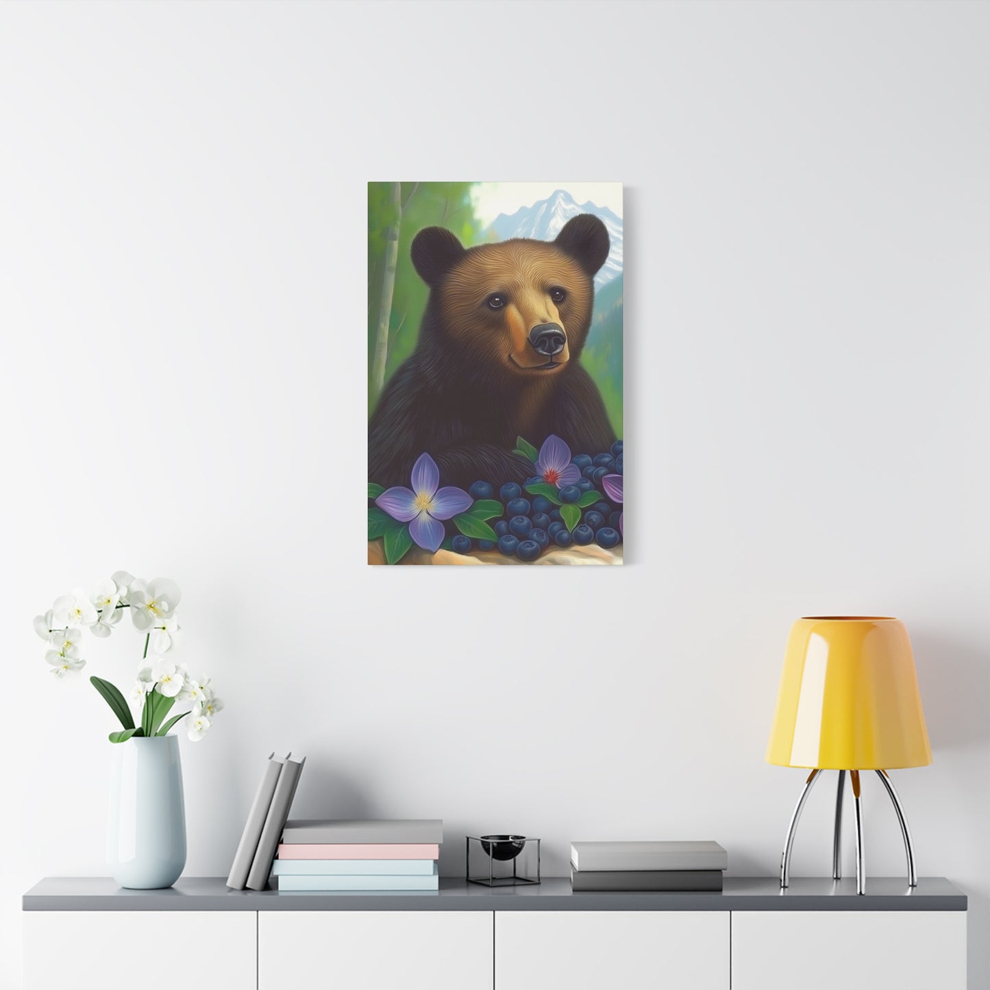 Canvas Wall Art - Rocky Mountain Bear with Purple Flowers