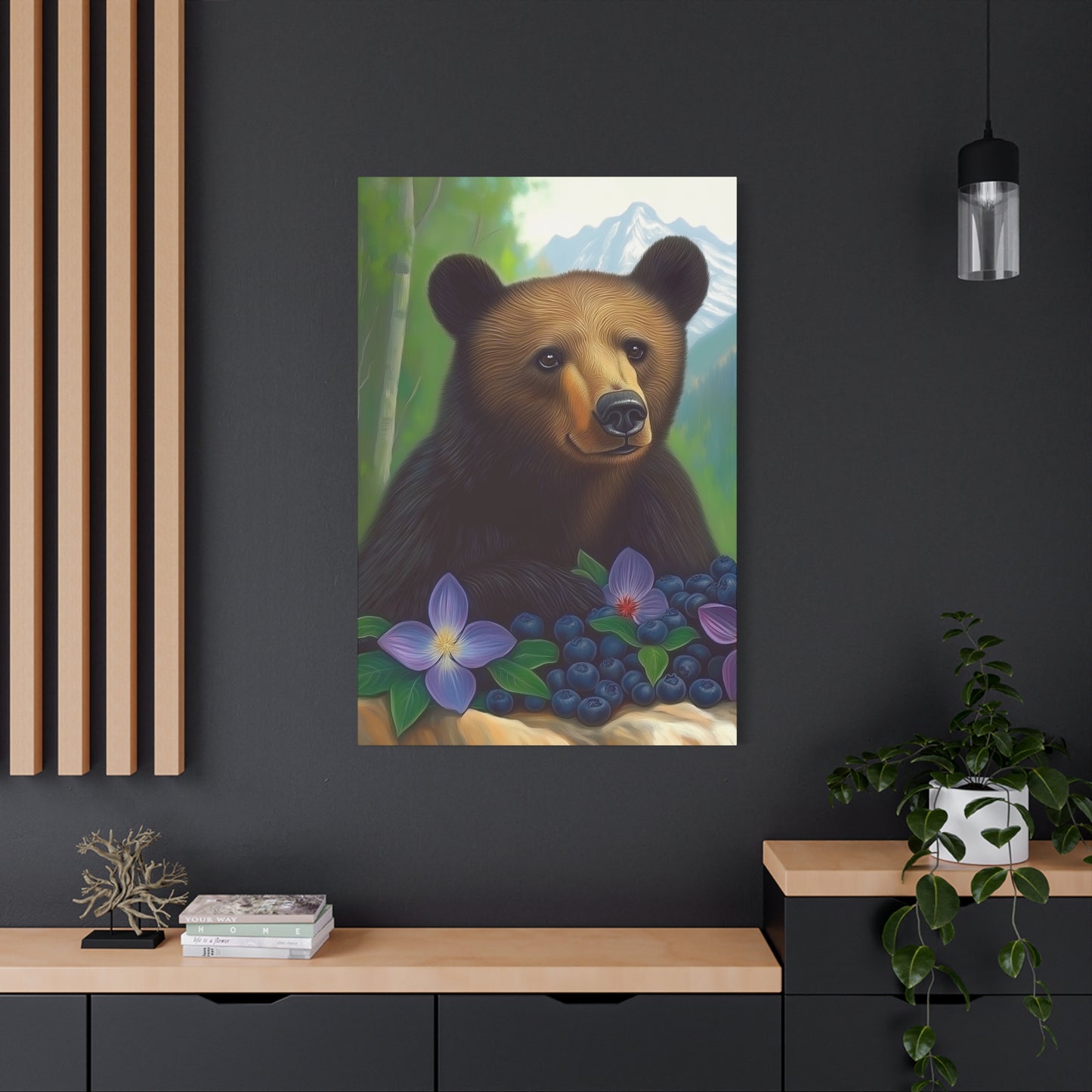 Canvas Wall Art - Rocky Mountain Bear with Purple Flowers