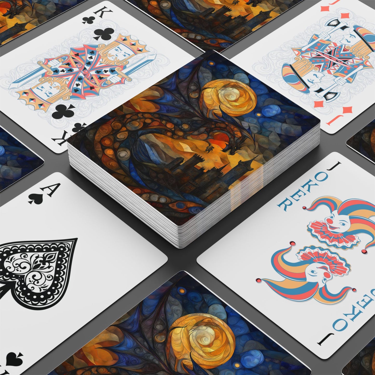Artistic Poker Playing Cards Set - Dragon & Ace of Spades Design
