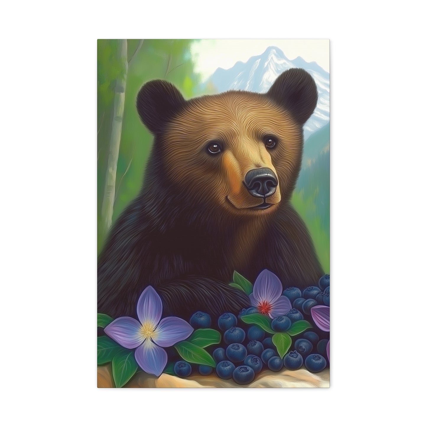 Canvas Wall Art - Rocky Mountain Bear with Purple Flowers