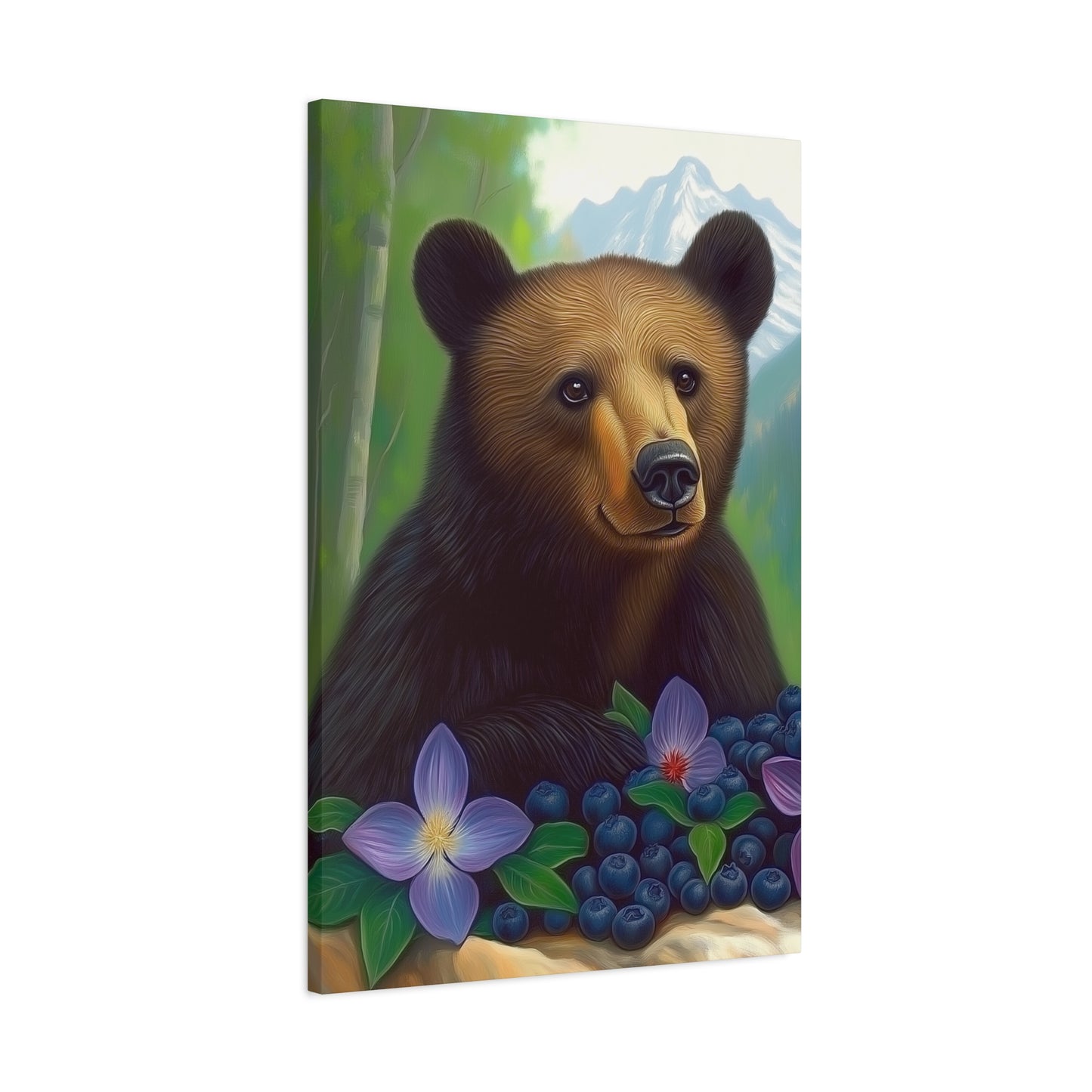 Canvas Wall Art - Rocky Mountain Bear with Purple Flowers