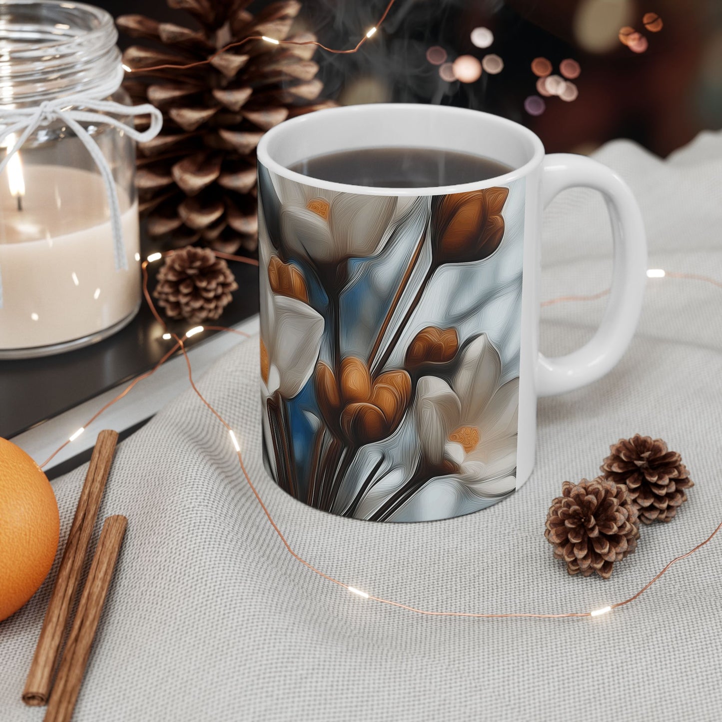 Floral Artisan Ceramic Mug - Elegant Coffee Cup for Home & Gifts