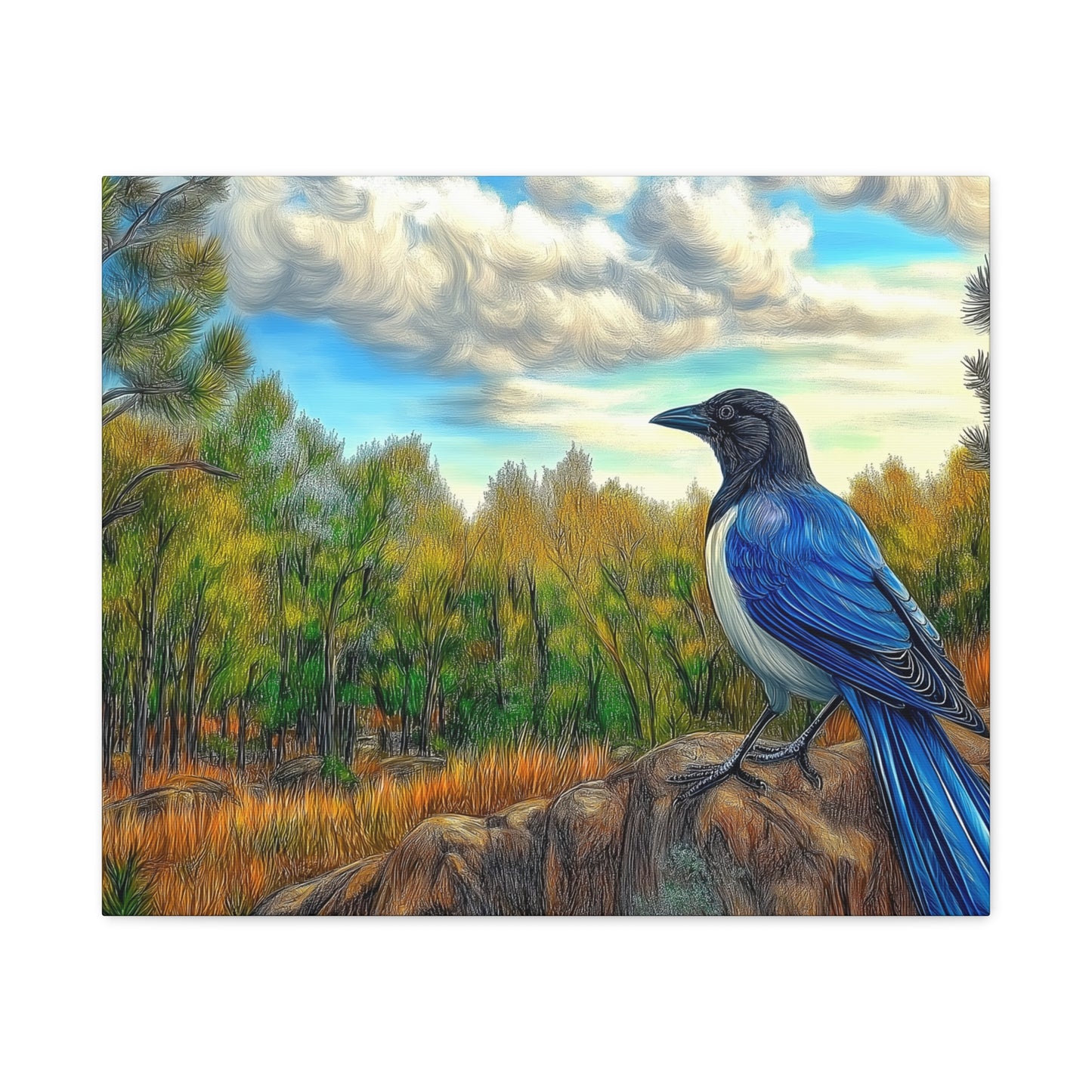 Canvas Print Blue Jay in Forest