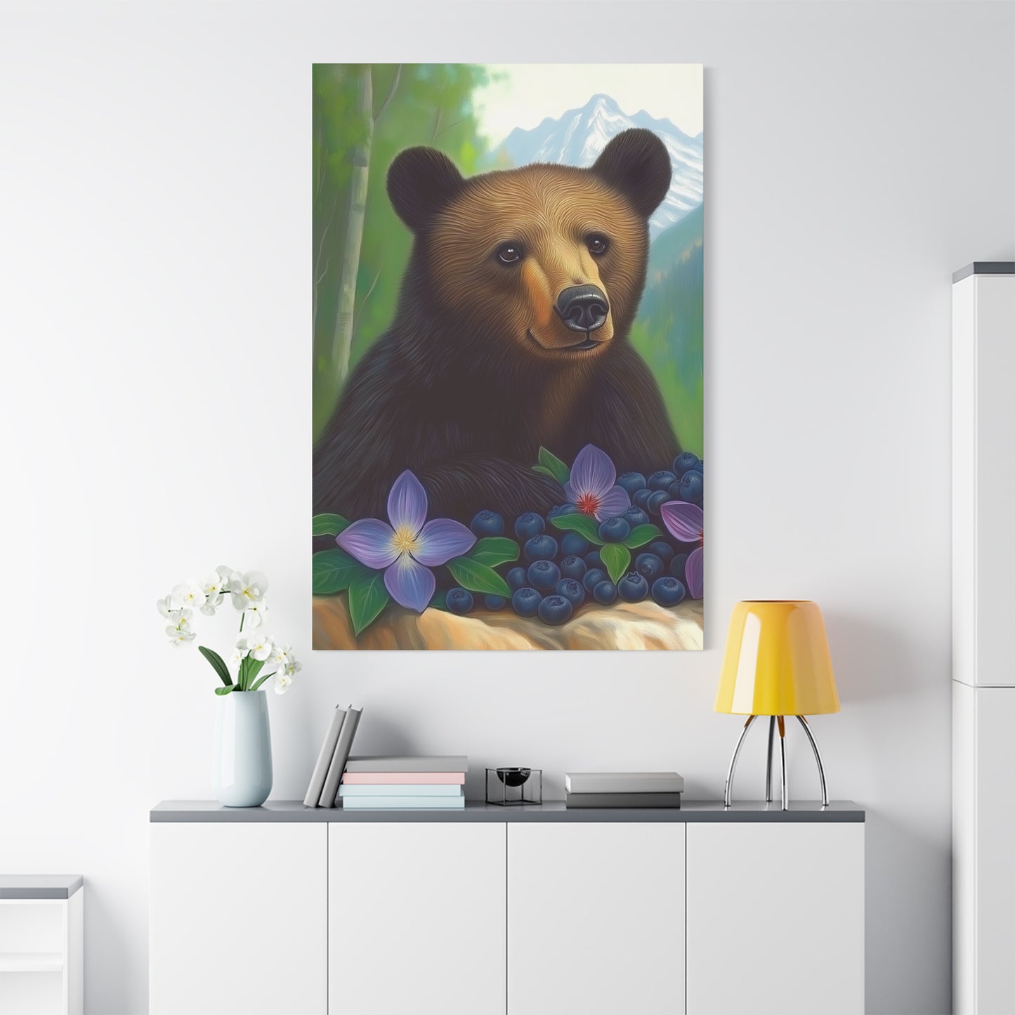 Canvas Wall Art - Rocky Mountain Bear with Purple Flowers