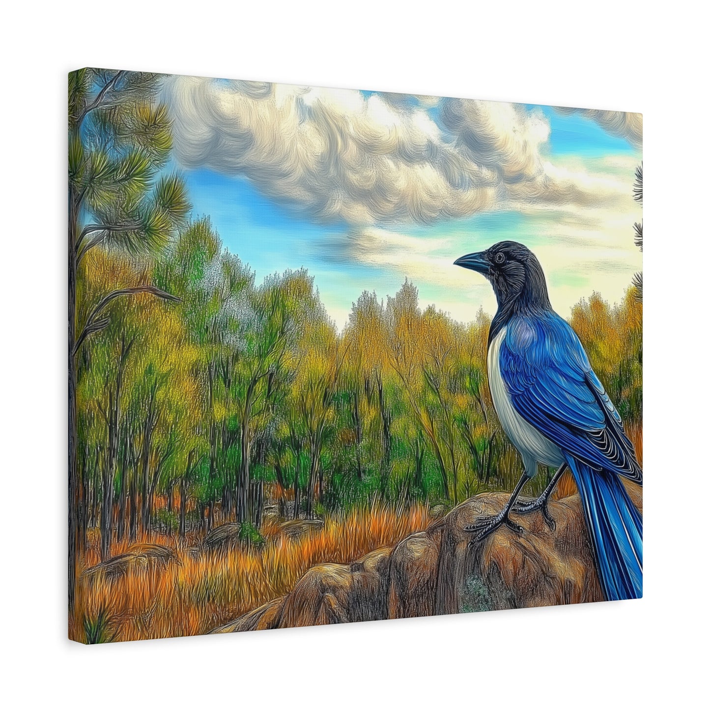 Canvas Print Blue Jay in Forest