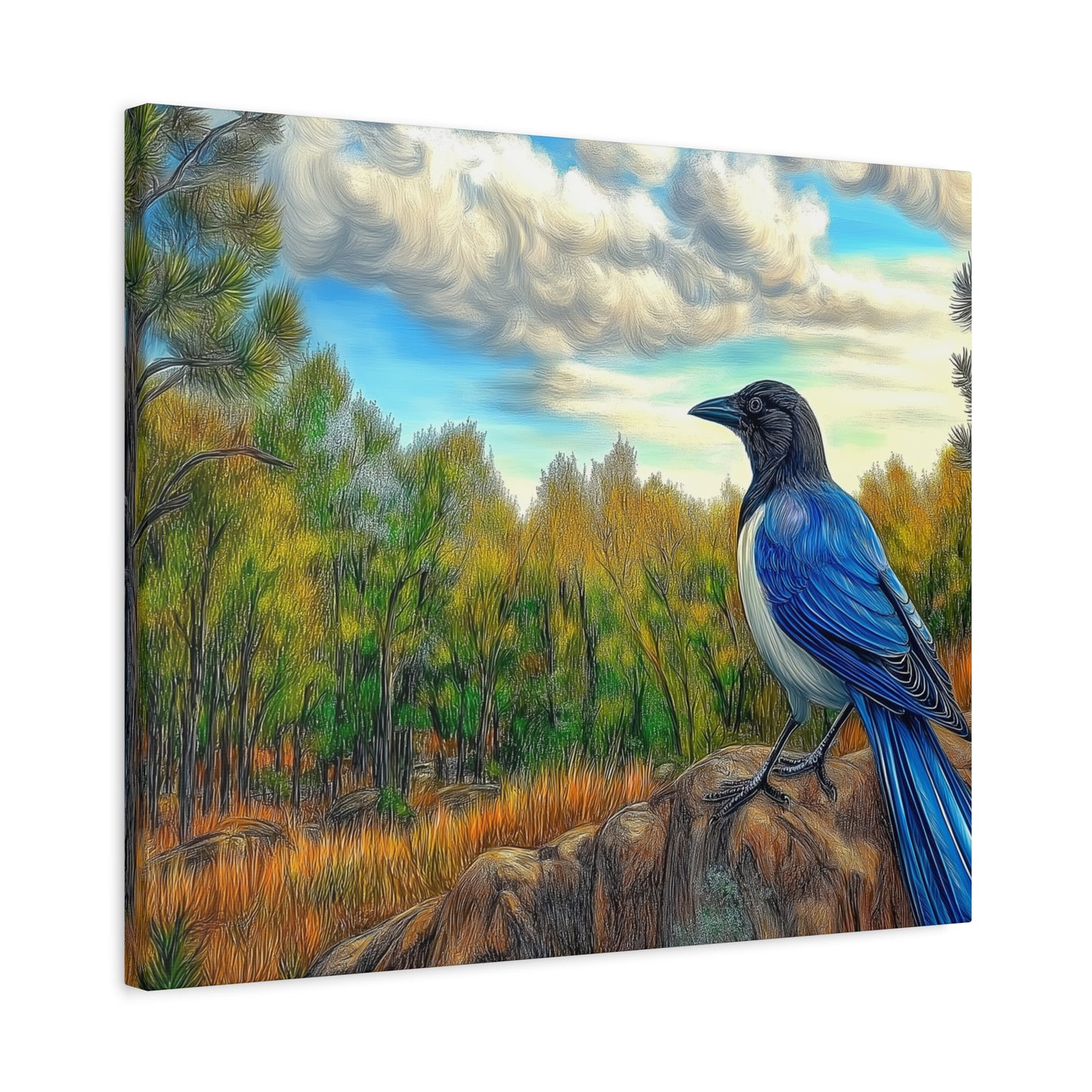 Canvas Print Blue Jay in Forest