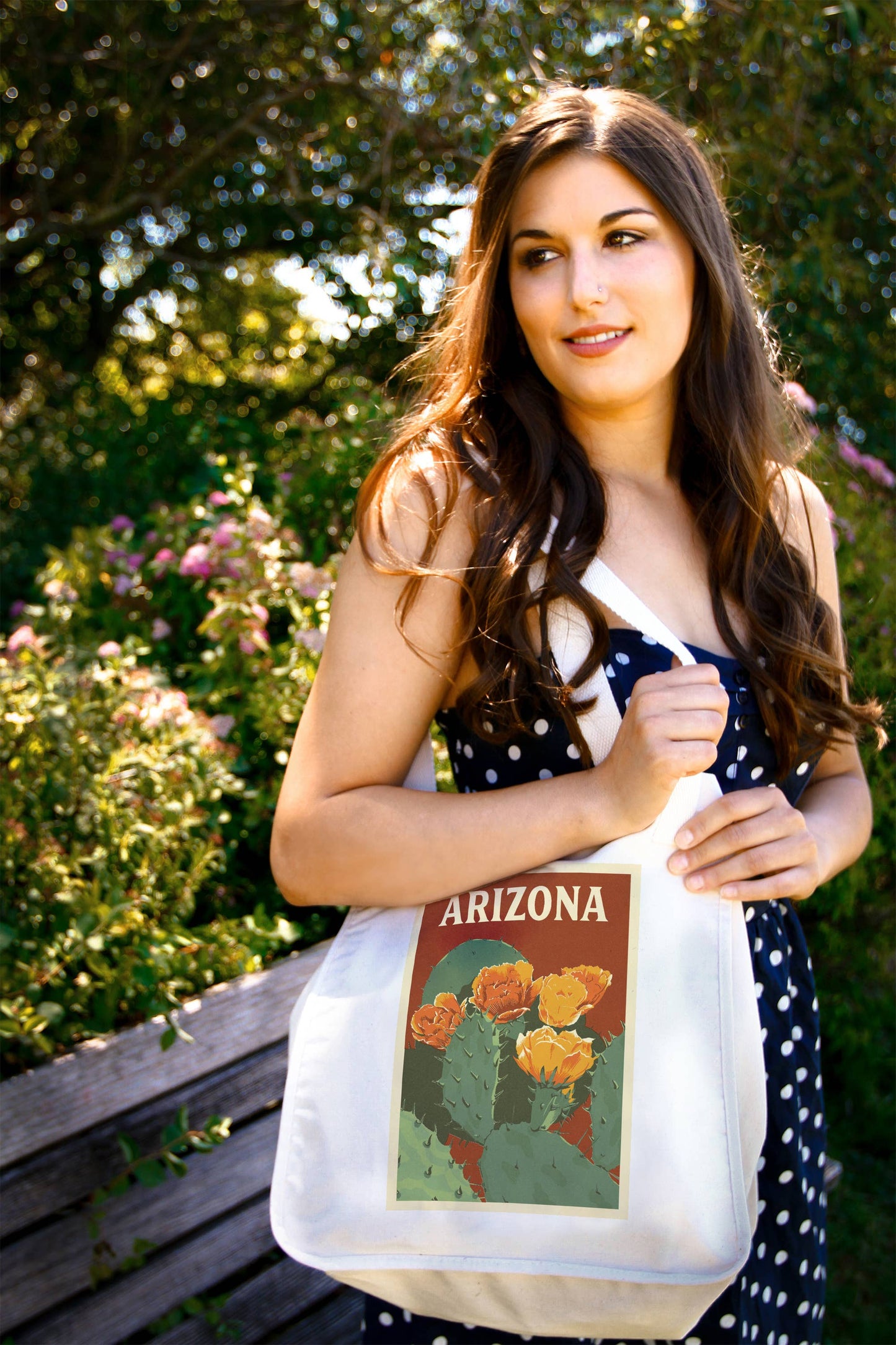 ORGANIC TOTE BAG Arizona, Prickly Pear Cactus Letterpress
