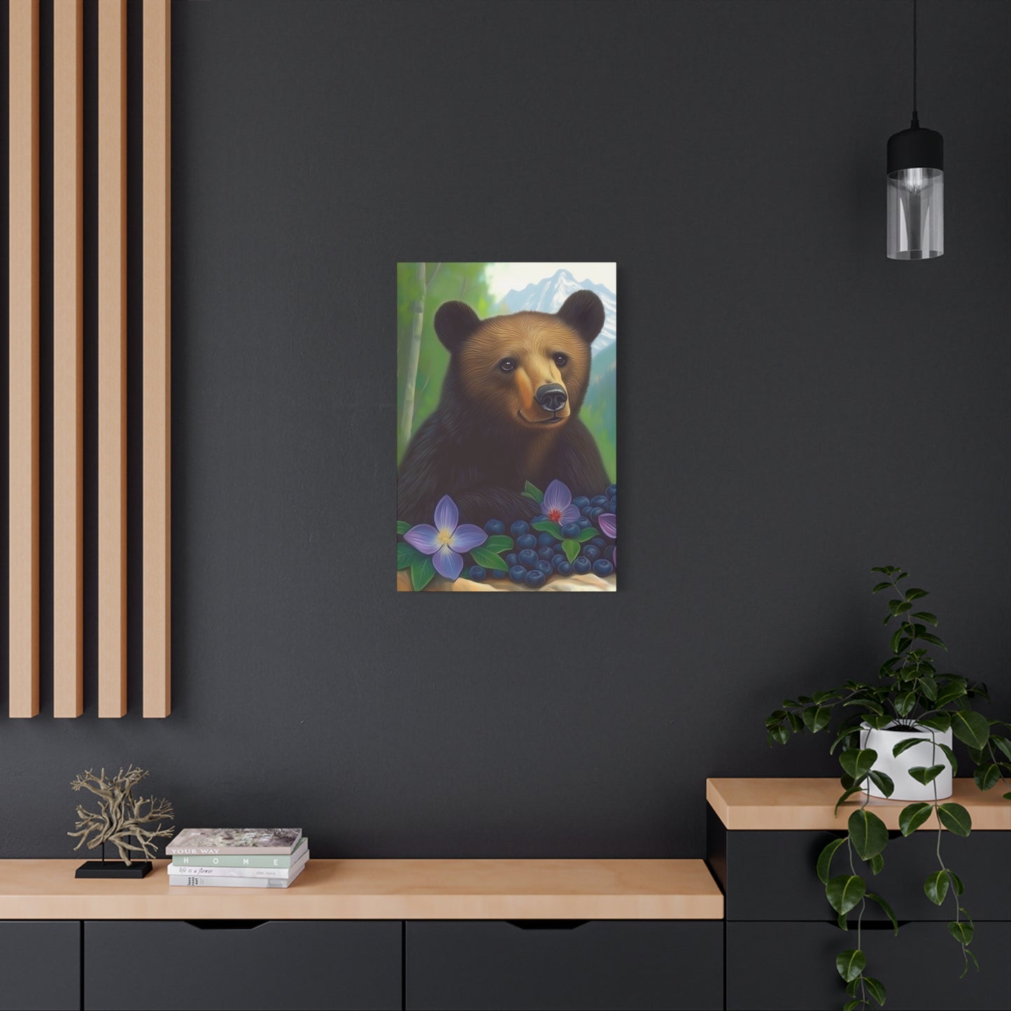 Canvas Wall Art - Rocky Mountain Bear with Purple Flowers
