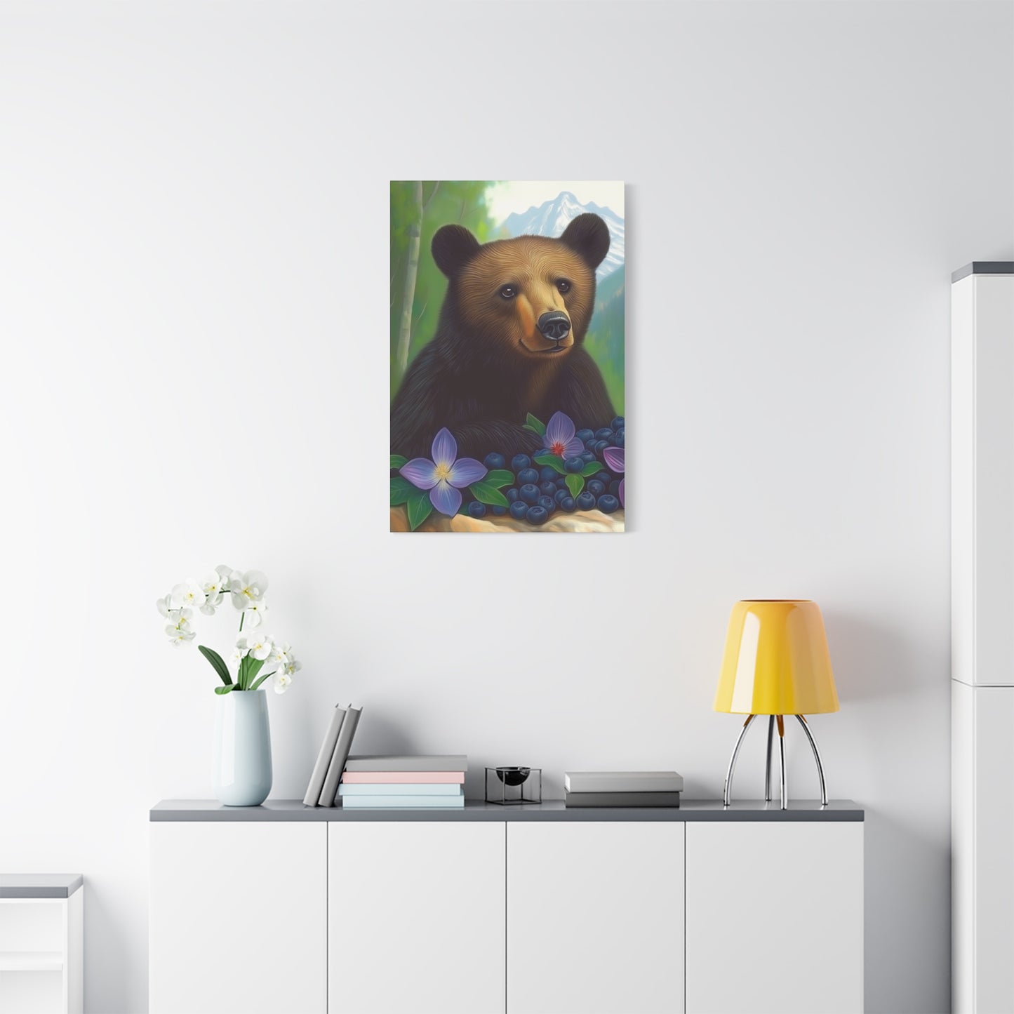 Canvas Wall Art - Rocky Mountain Bear with Purple Flowers