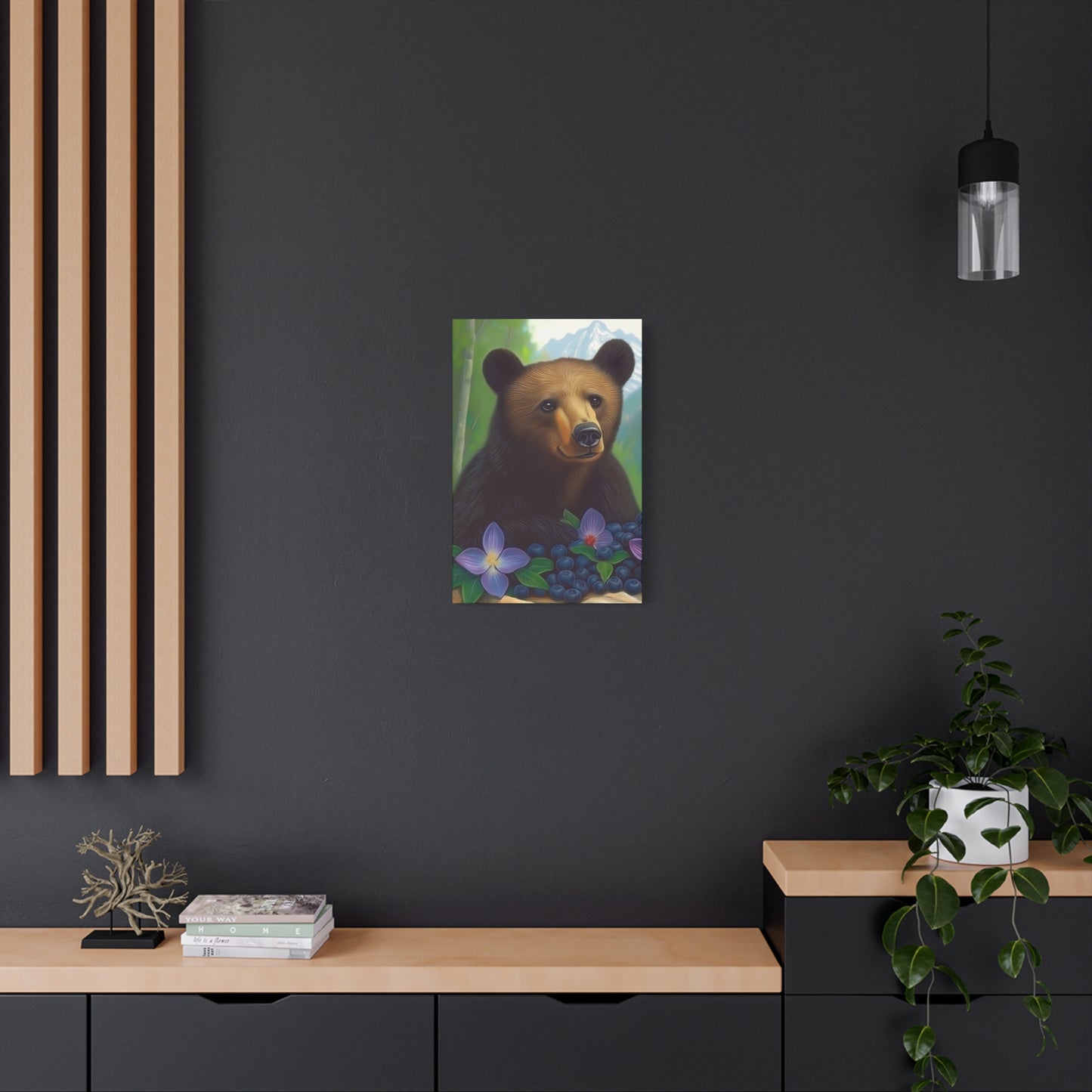 Canvas Wall Art - Rocky Mountain Bear with Purple Flowers