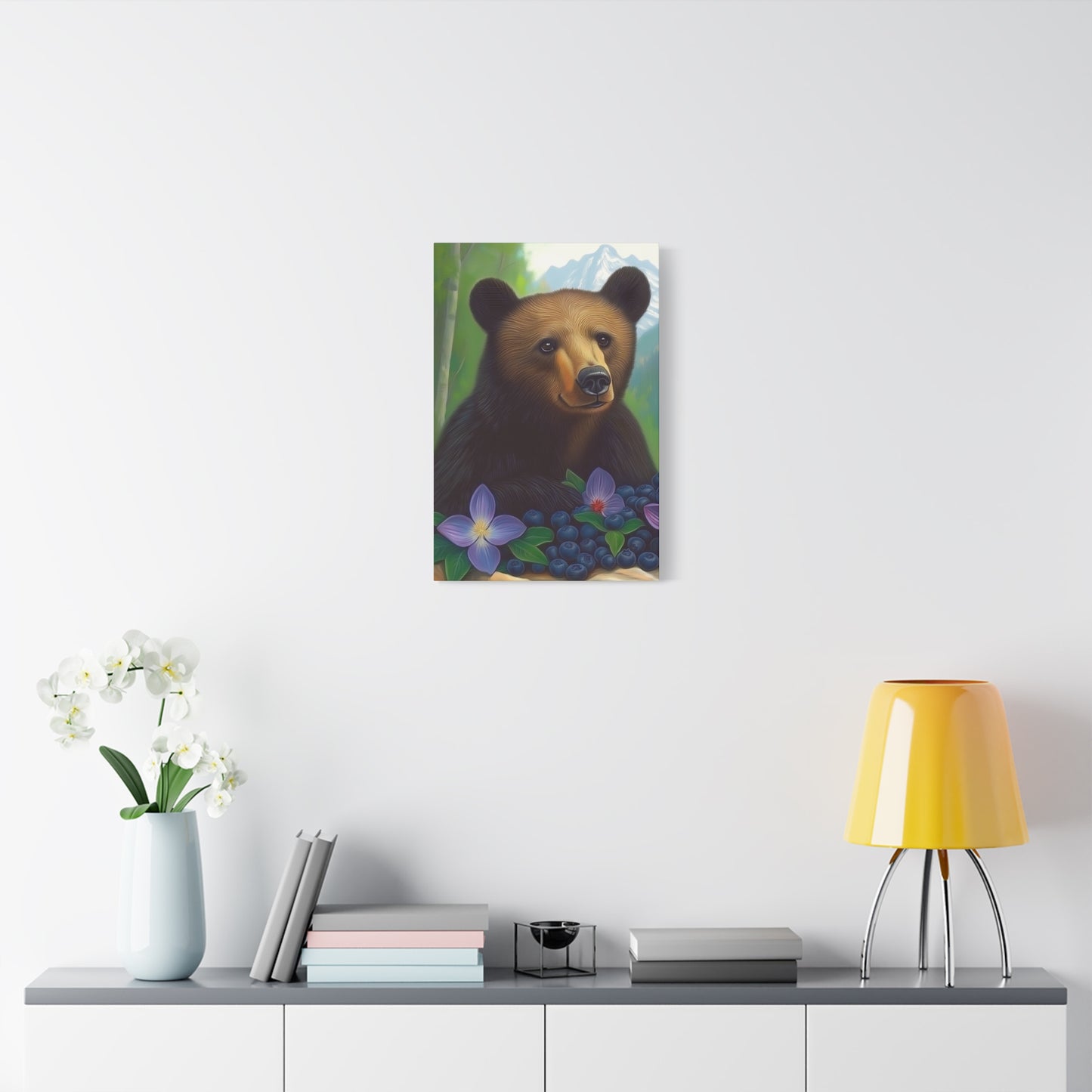 Canvas Wall Art - Rocky Mountain Bear with Purple Flowers