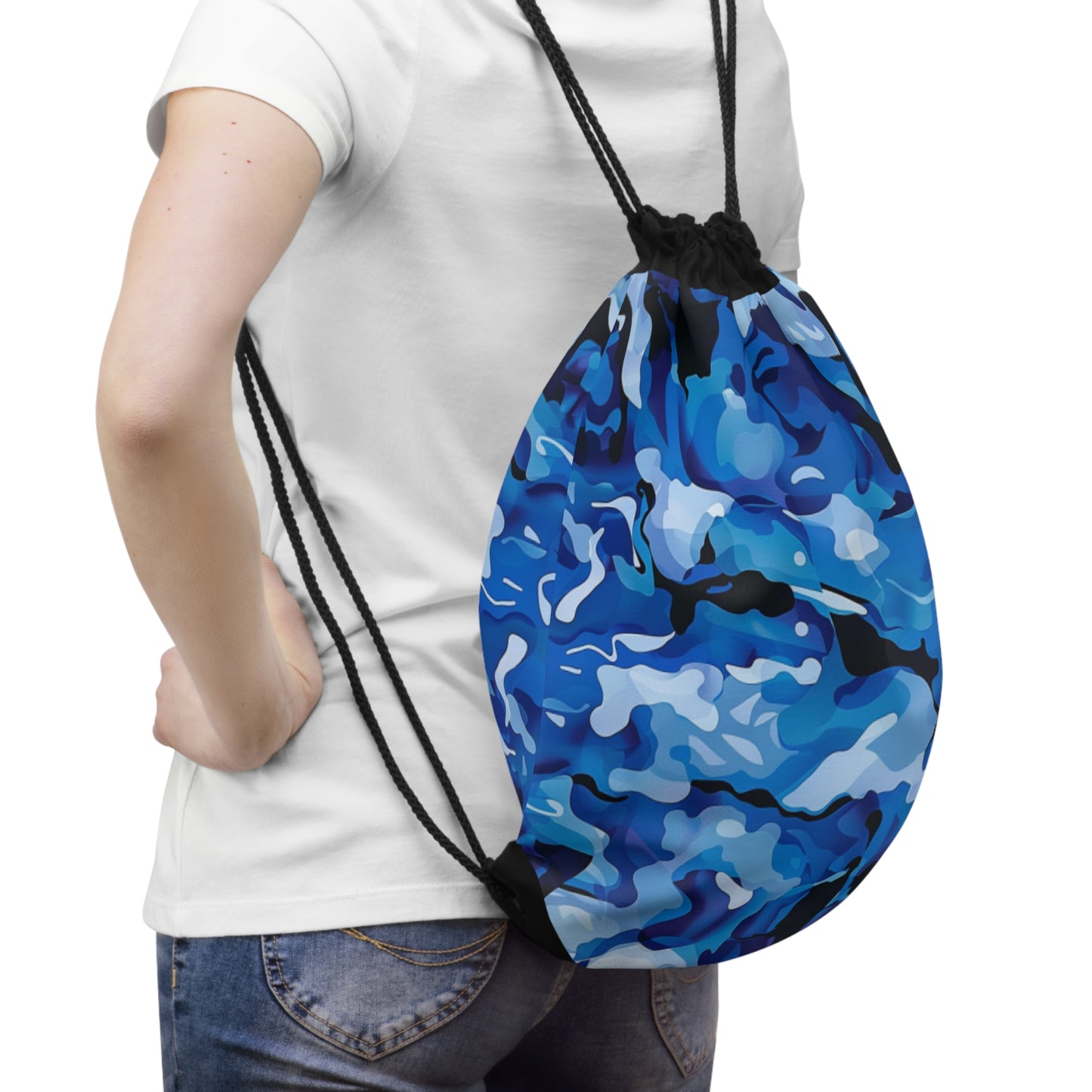 Camo Blue Drawstring Bag
