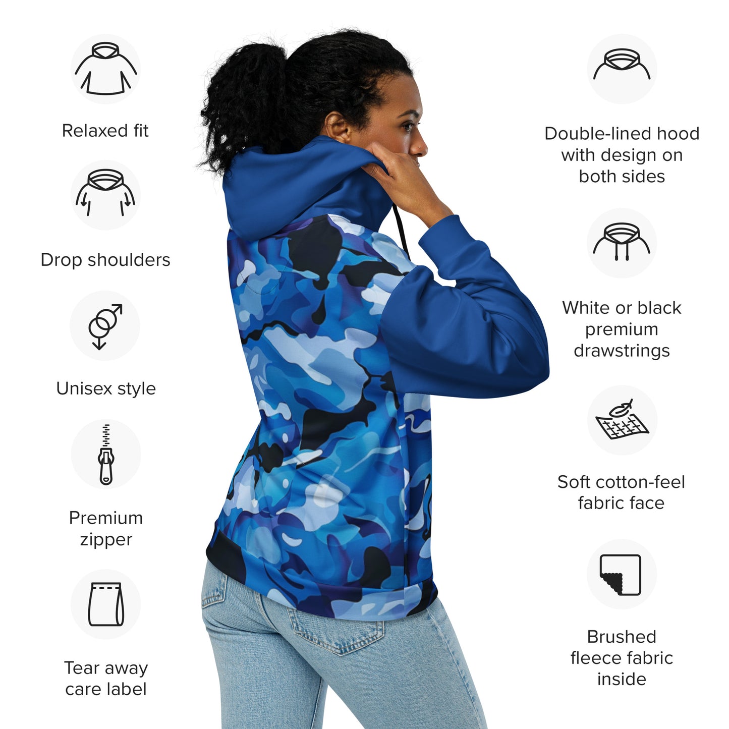 Camo Blue Unisex zip hoodie