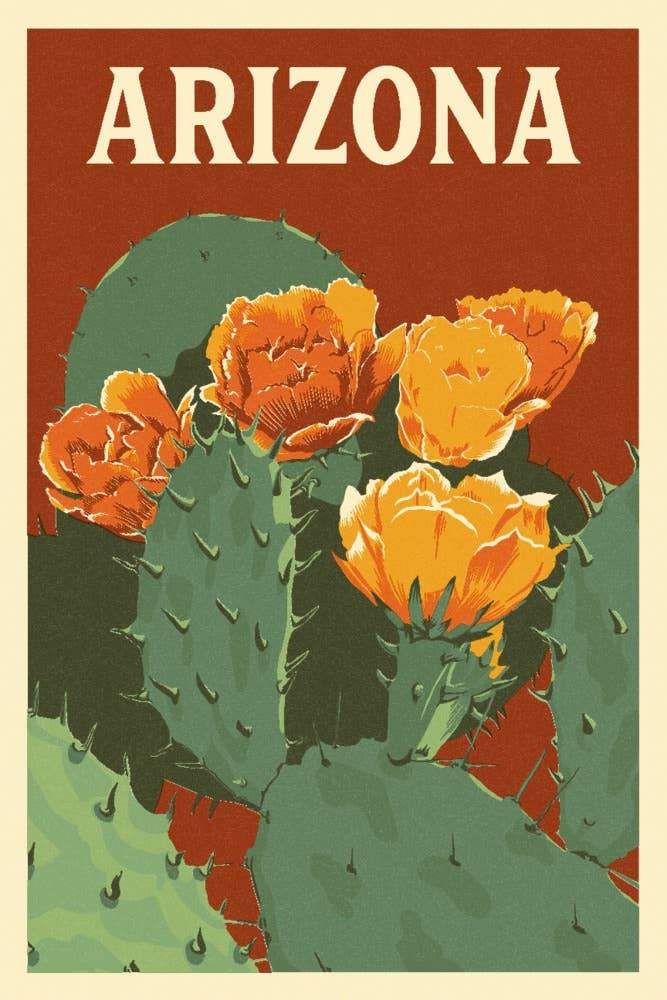 ORGANIC TOTE BAG Arizona, Prickly Pear Cactus Letterpress