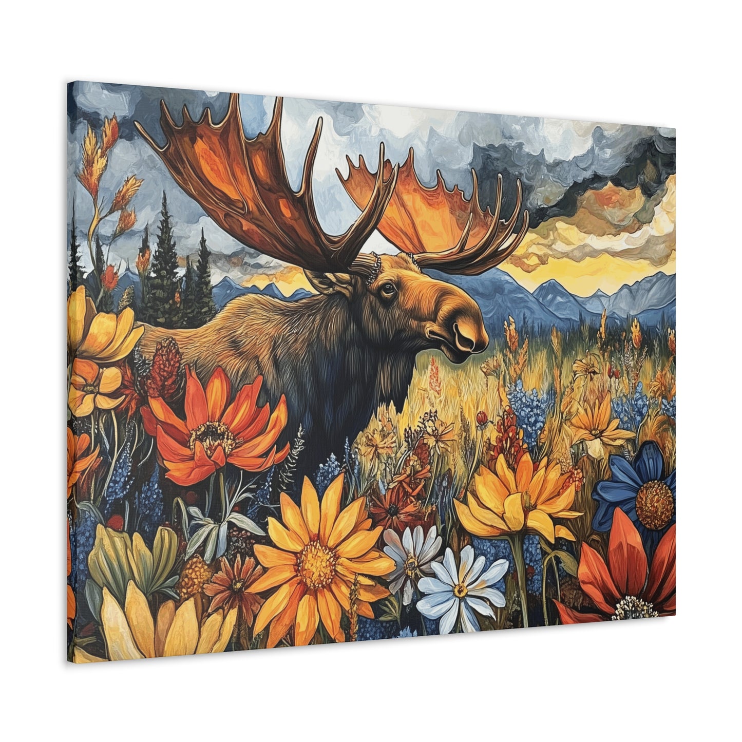 Canvas Gallery Wraps - Colorado Moose and Wildflowers in Rocky Mountains