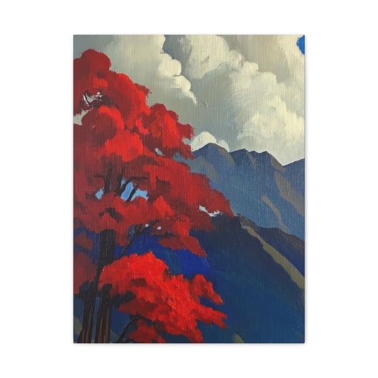 Canvas Print Red Leaves Blue Mountain Wall Art
