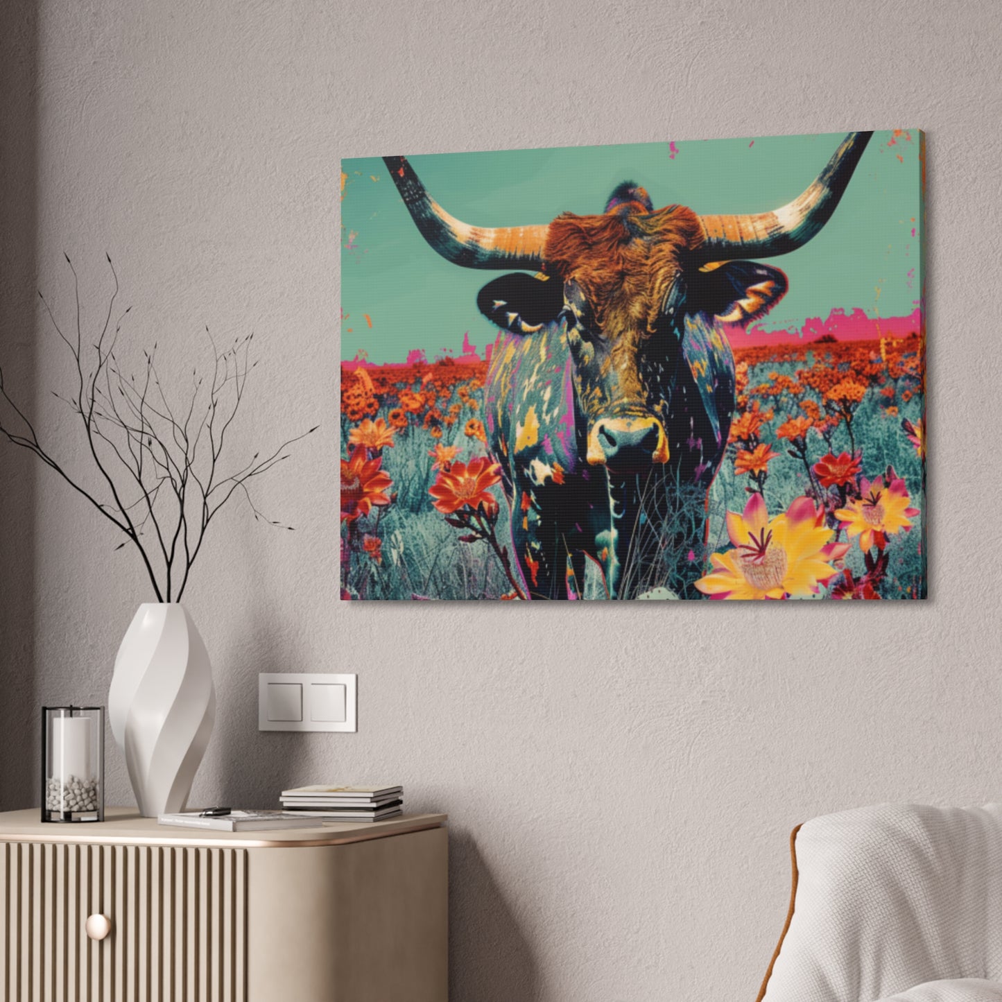 Long Horn Bull v1 Canvas Stretched, 1.5''