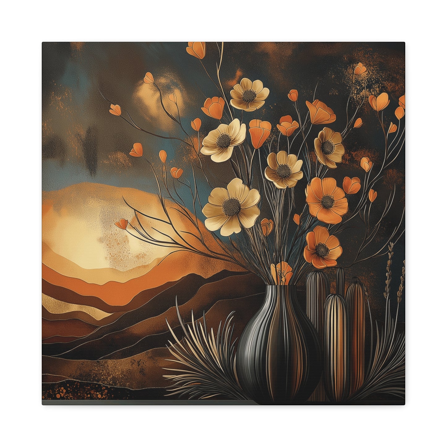 Floral Sunset Canvas Art - Bohemian Wall Décor