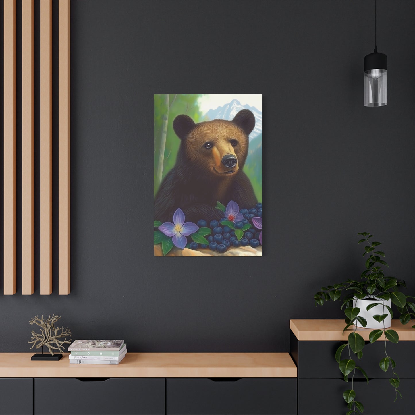 Canvas Wall Art - Rocky Mountain Bear with Purple Flowers