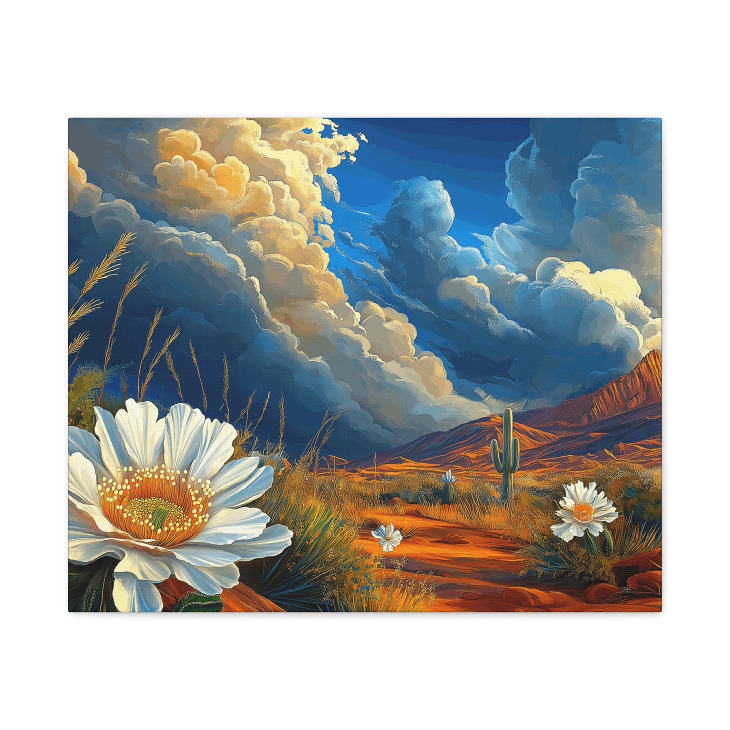 Desert Bloom Canvas Art Print - Cactus and Wildflowers Wall Decor