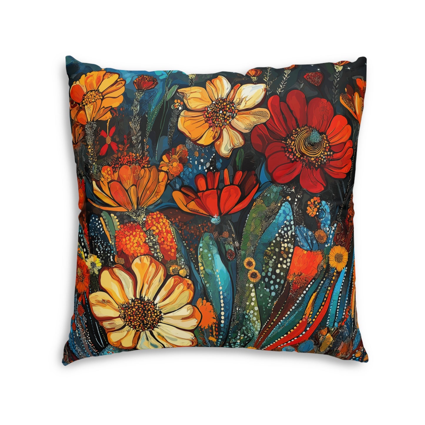 Square Floor Pillow - Bold, Colorful Cacti Flower Design