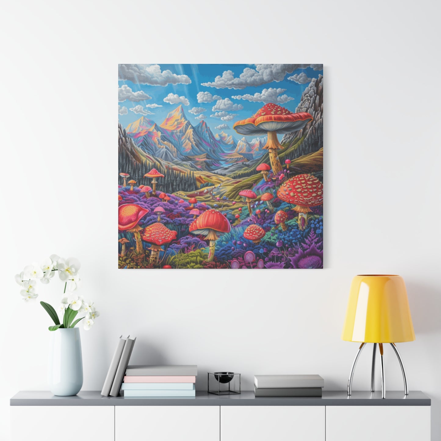 Vibrant Mushroom Landscape Canvas Art | Stretched Matte Wall Decor