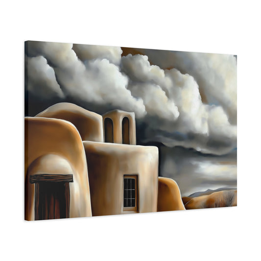 Canvas Print - Storm clouds over Taos Church