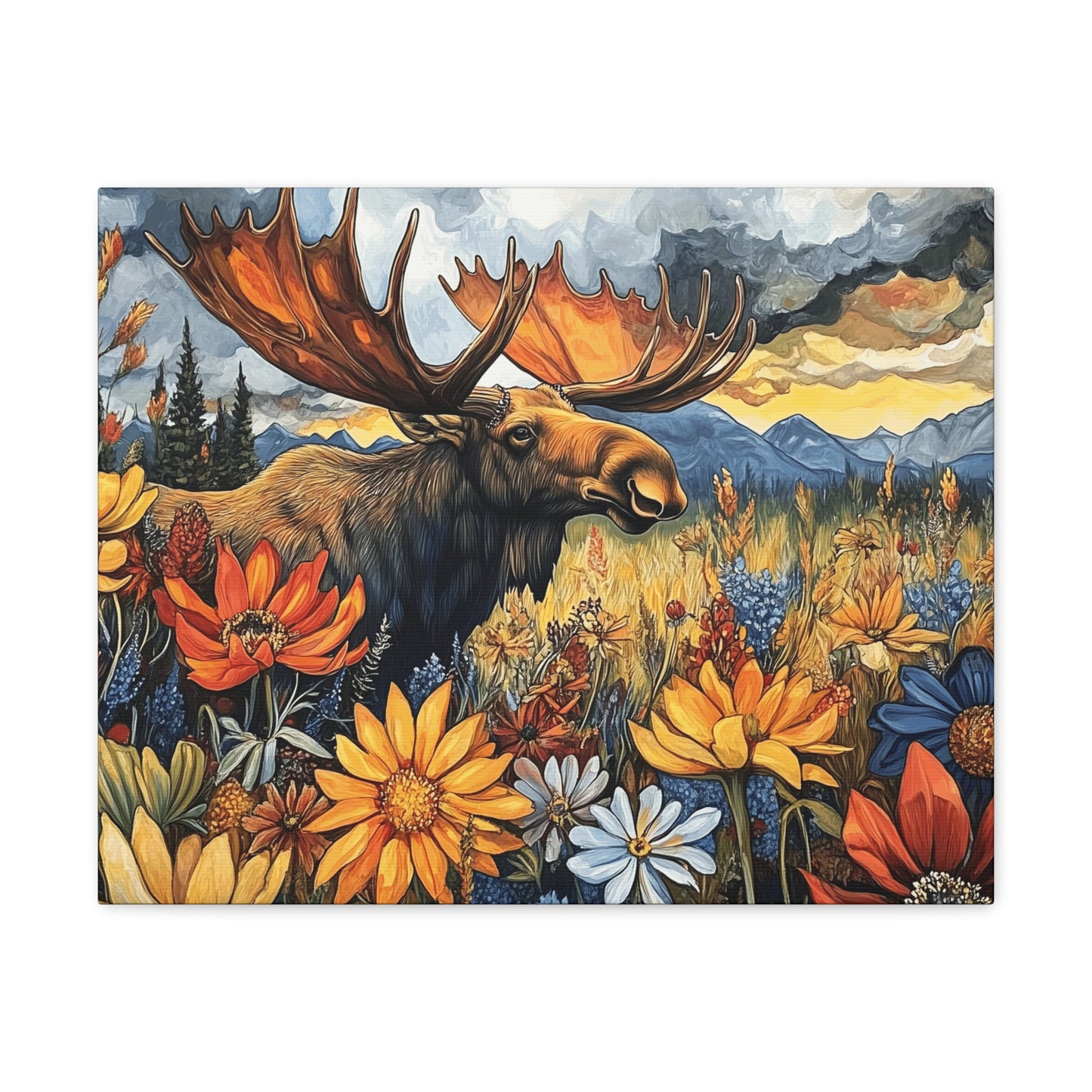 Canvas Gallery Wraps - Colorado Moose and Wildflowers in Rocky Mountains