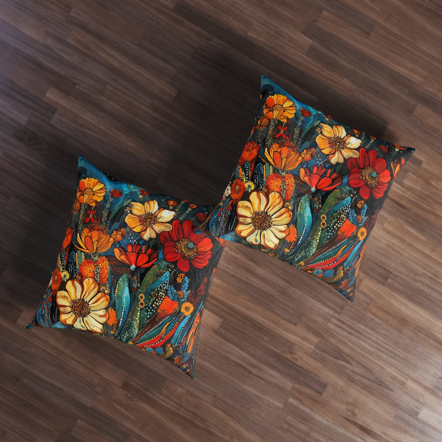 Square Floor Pillow - Bold, Colorful Cacti Flower Design