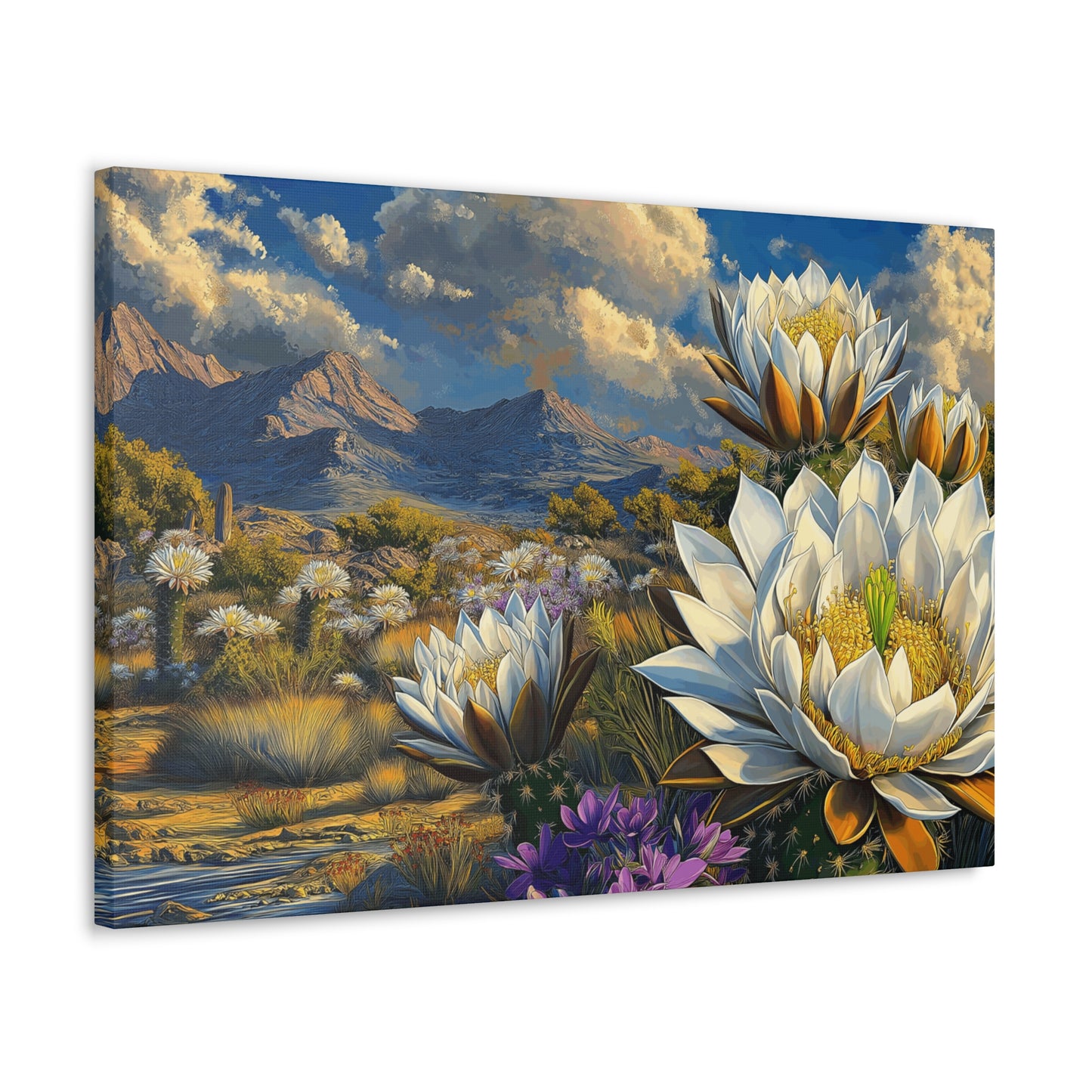 Canvas Gallery Wraps - Bold Desert Landscape with Huge White Flower