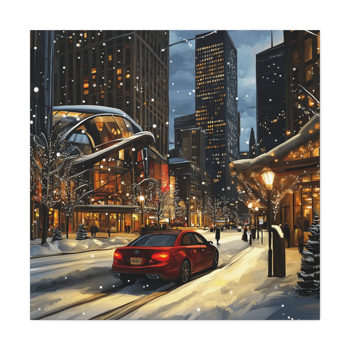 Denver Winter Cityscape Matte Canvas Wall Art - Stretched 1.25"