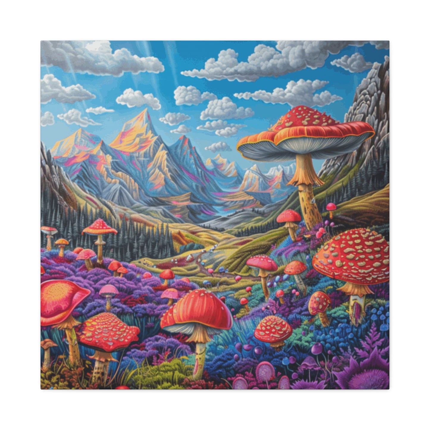 Vibrant Mushroom Landscape Canvas Art | Stretched Matte Wall Decor