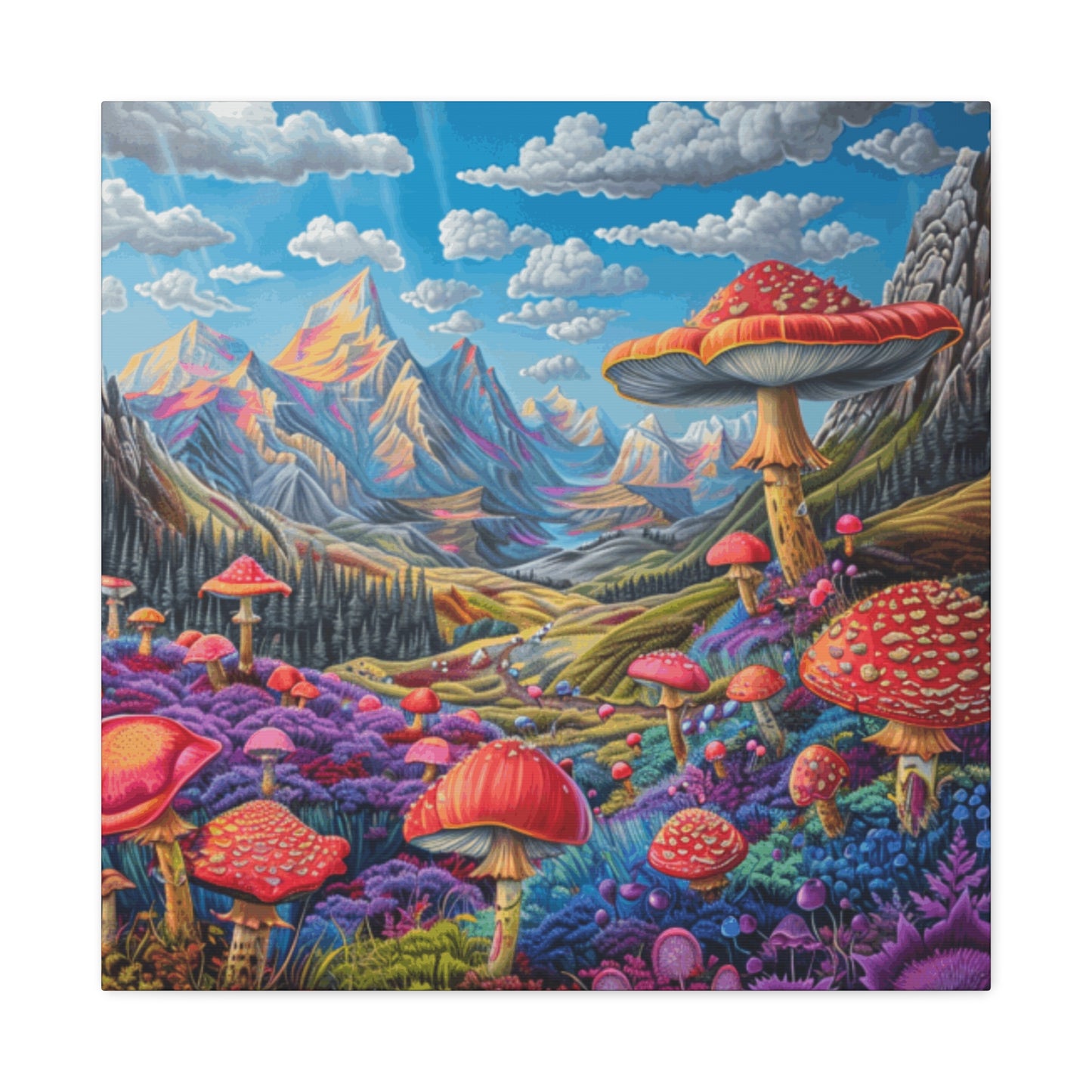 Vibrant Mushroom Landscape Canvas Art | Stretched Matte Wall Decor