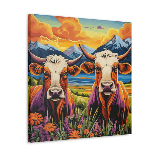 Canvas Wall Art - Cows in the Rocky Mountains