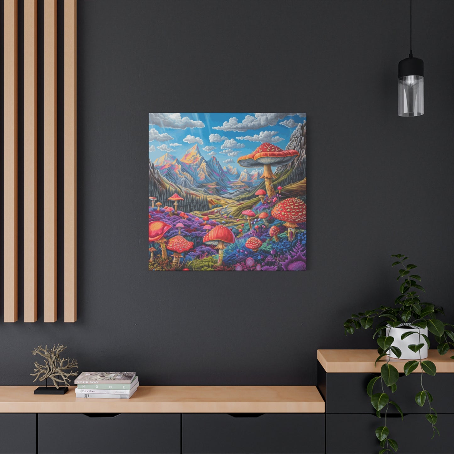 Vibrant Mushroom Landscape Canvas Art | Stretched Matte Wall Decor