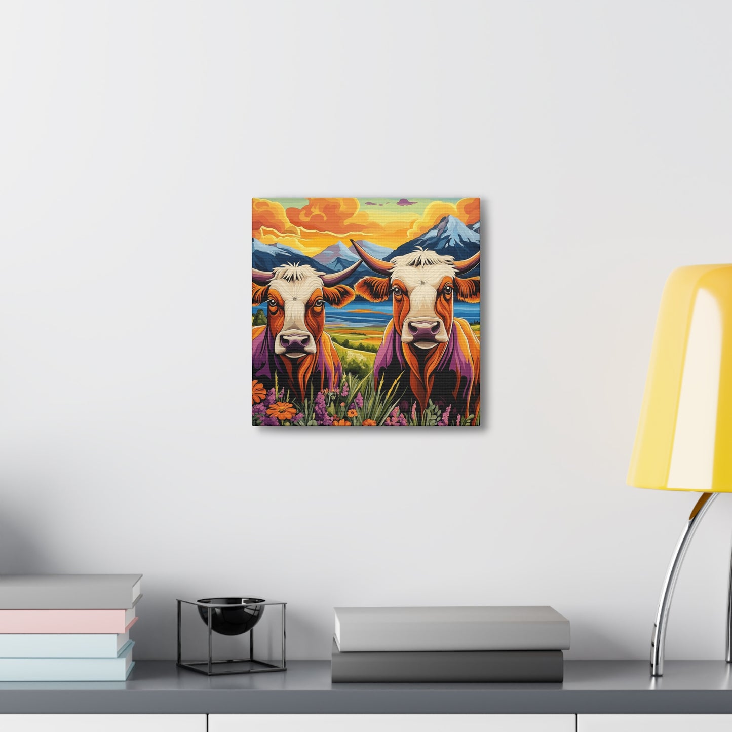 Canvas Wall Art - Cows in the Rocky Mountains