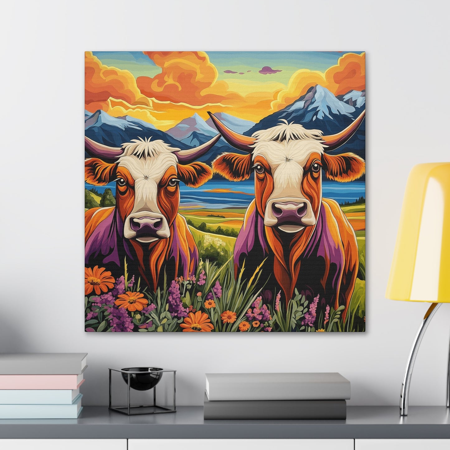 Canvas Wall Art - Cows in the Rocky Mountains