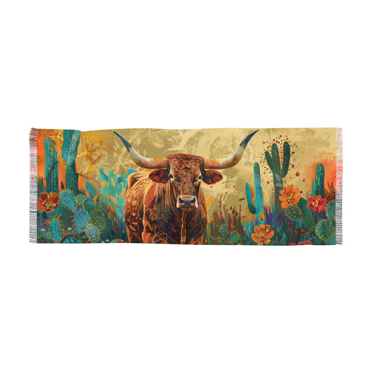 Scarf - Dramatic Longhorn Bull with Cactus and Flowers