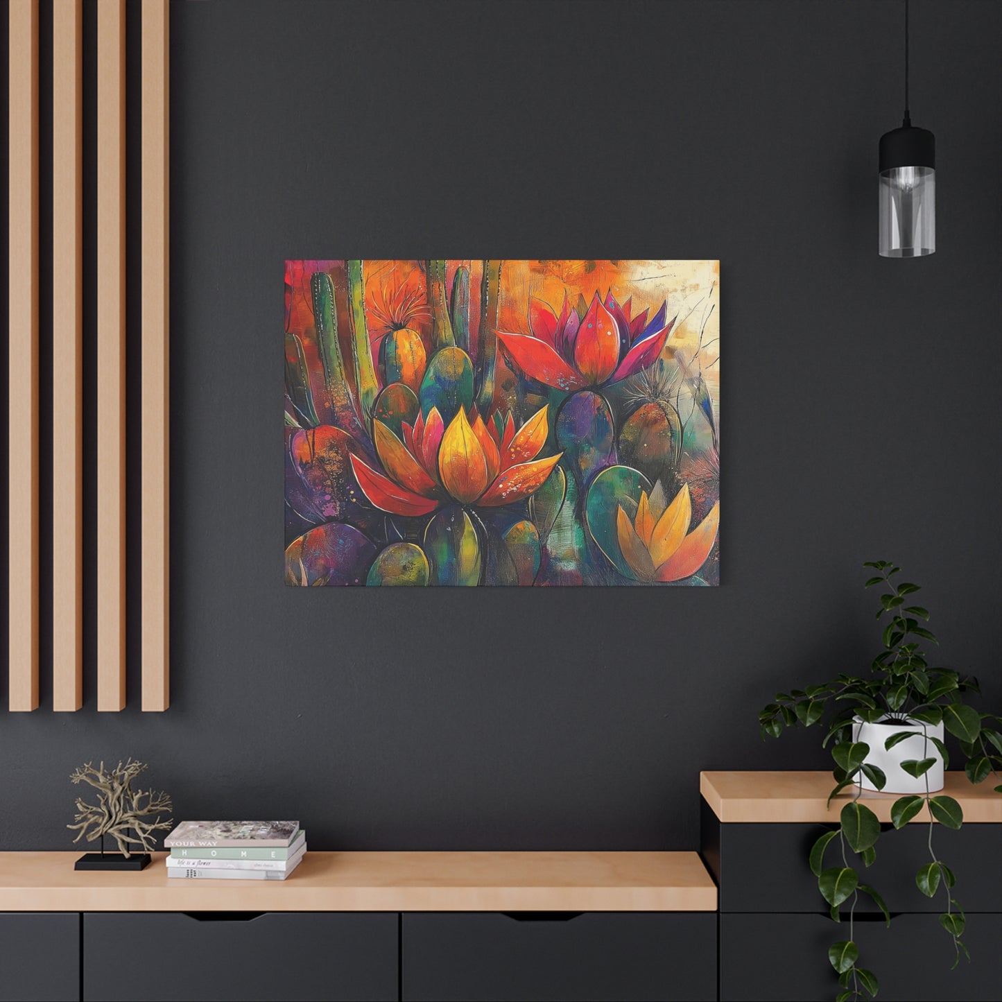 Vibrant Cactus Wall Art - Matte Canvas Print, Floral Desert Decor