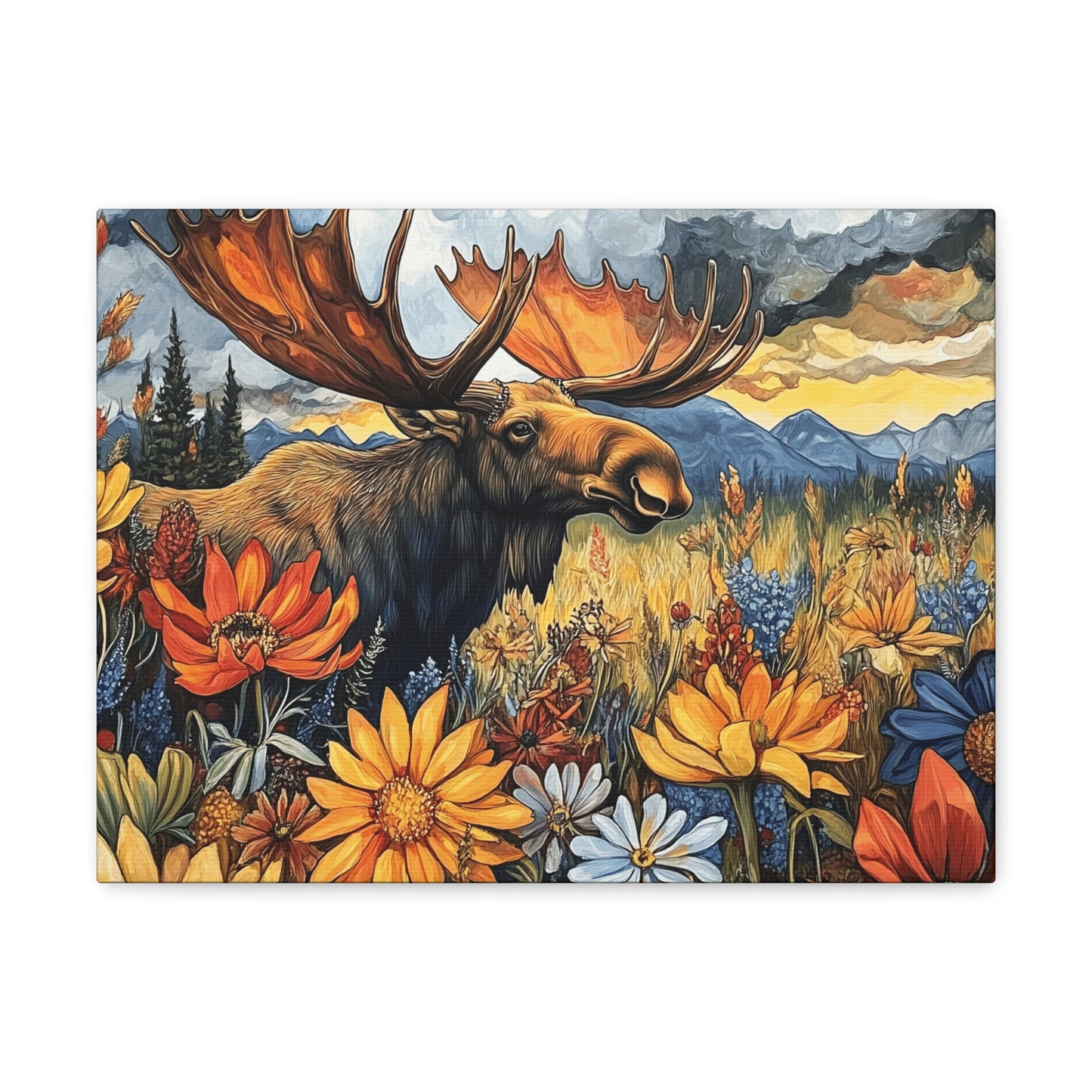 Canvas Gallery Wraps - Colorado Moose and Wildflowers in Rocky Mountains