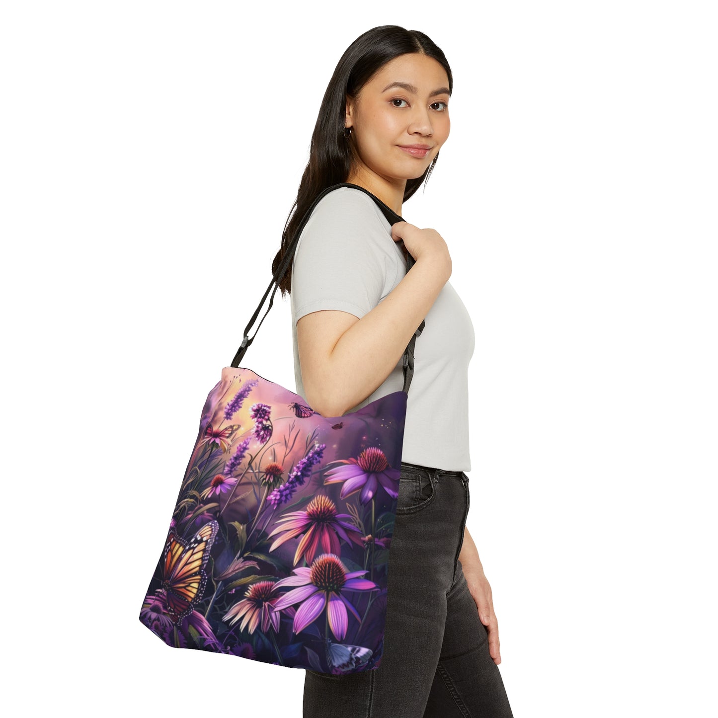 Butterfly Flowers Adjustable Tote Bag