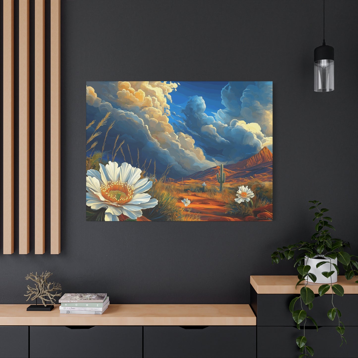 Desert Bloom Canvas Art Print - Cactus and Wildflowers Wall Decor