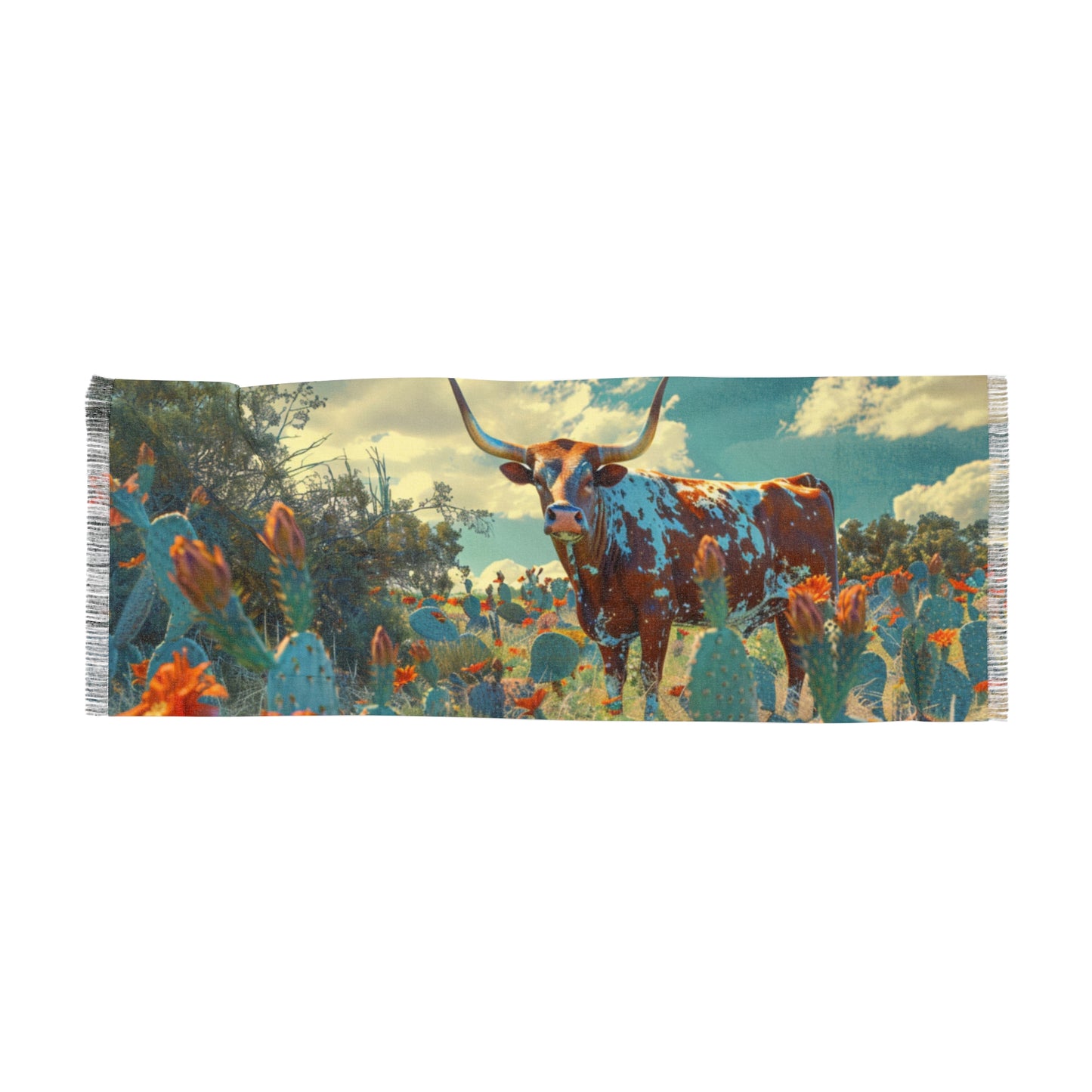 Longhorn in field with flowers Light Scarf