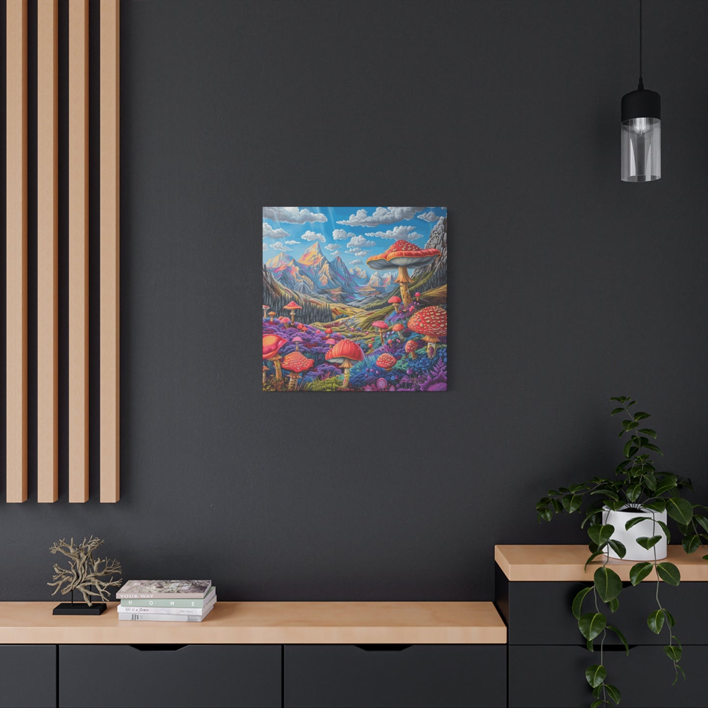 Vibrant Mushroom Landscape Canvas Art | Stretched Matte Wall Decor