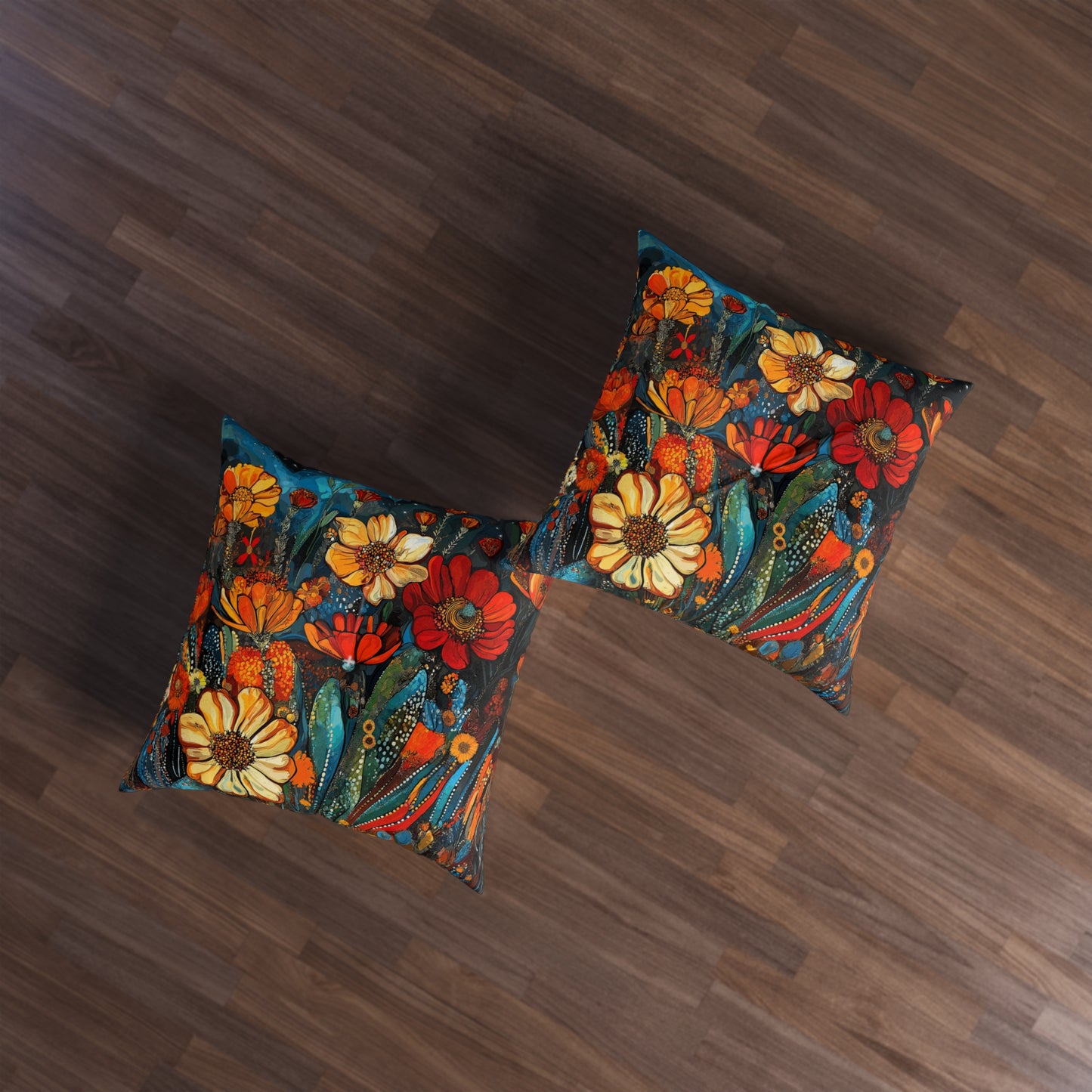 Square Floor Pillow - Bold, Colorful Cacti Flower Design